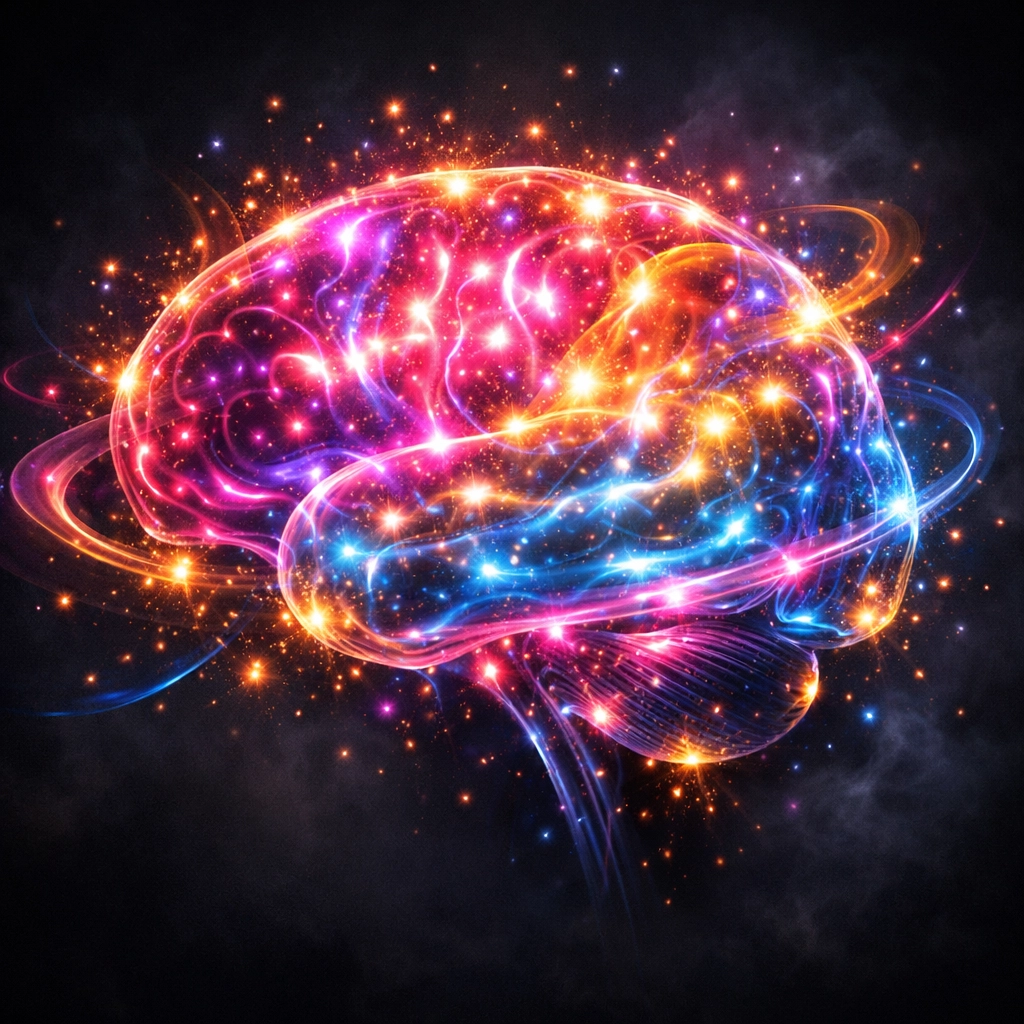 A glowing human brain silhouette representing the emotional connection of storytelling in content marketing.