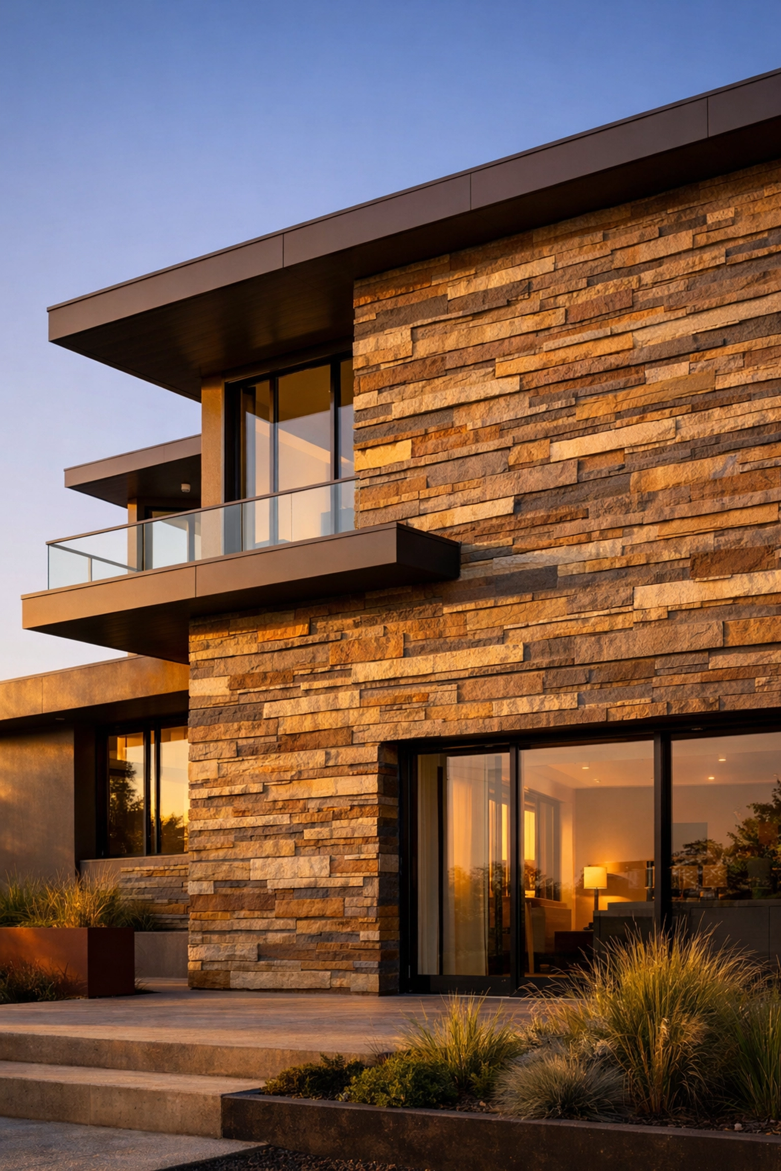 Extérieur résidentiel moderne avec revêtement de la marque ECO-FLEXI MCM de Flexible Natural Stone™ par Angkop Corp.