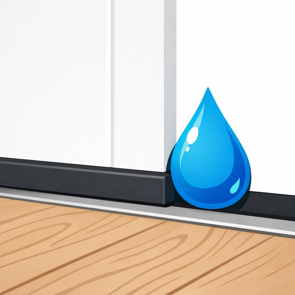 Close-up of a door weatherstrip preventing water leaks and moisture damage in a home.