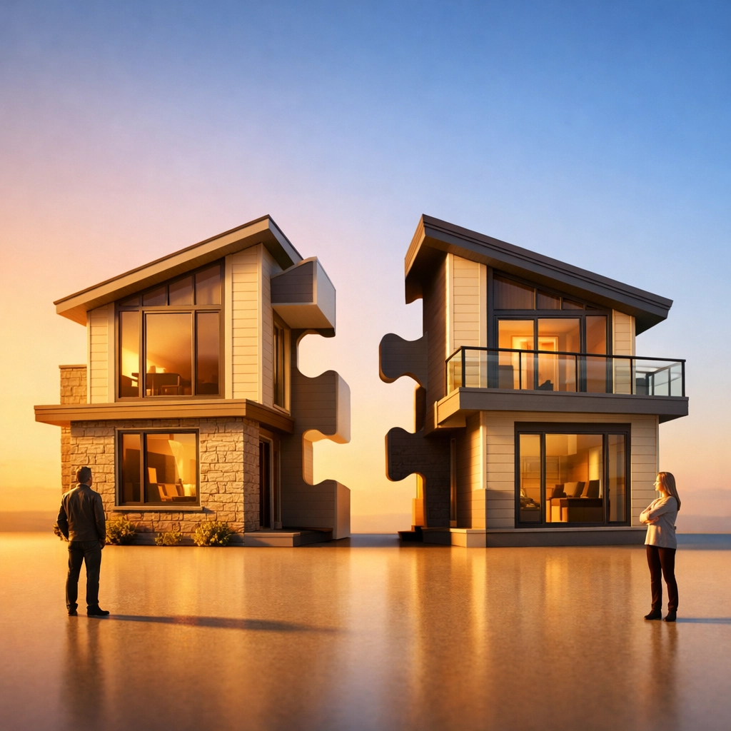 Matrimonial home divided in half illustrating Alberta property division during separation