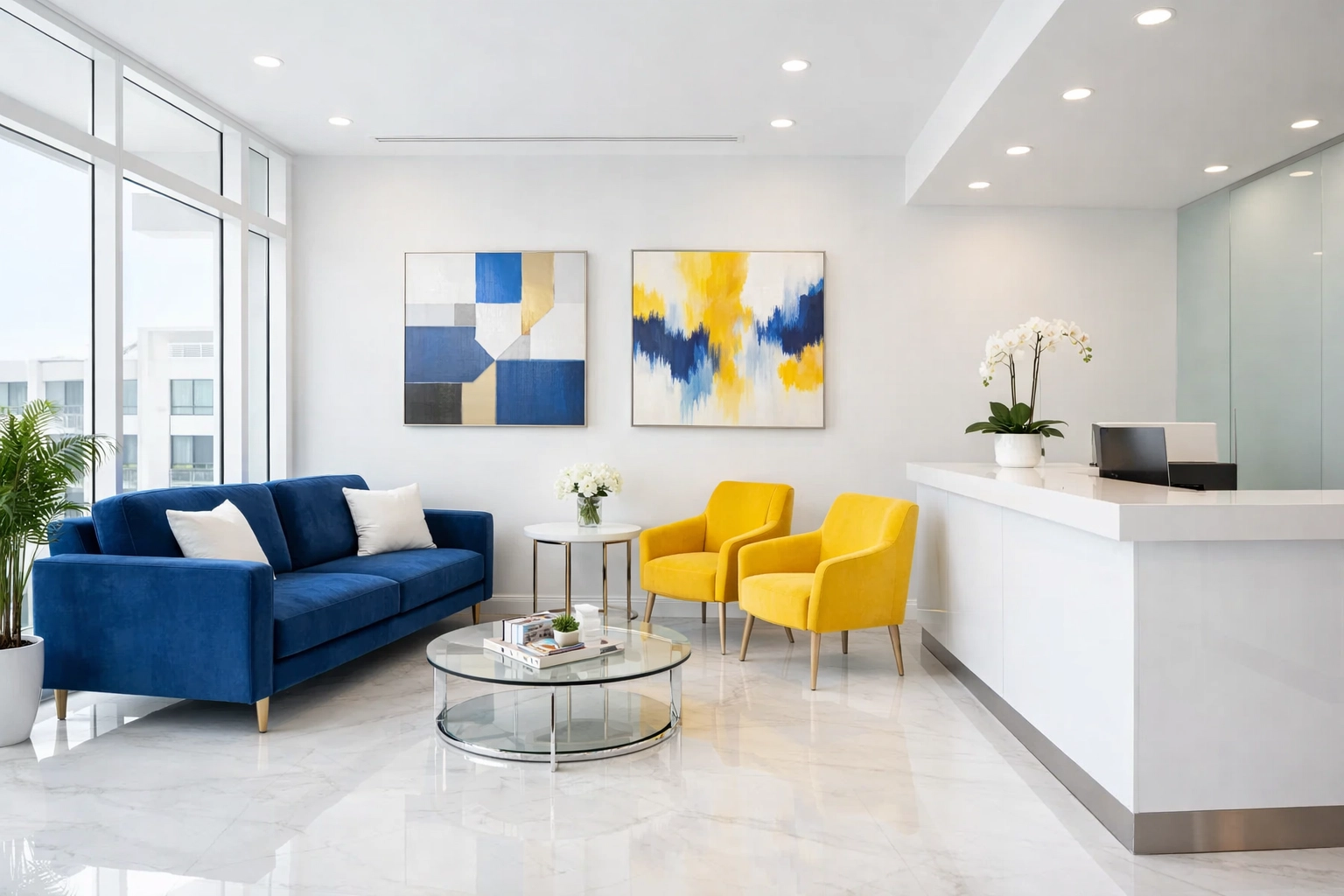 Clean and sterile medical waiting room in Walpole demonstrating healthcare sanitation standards.