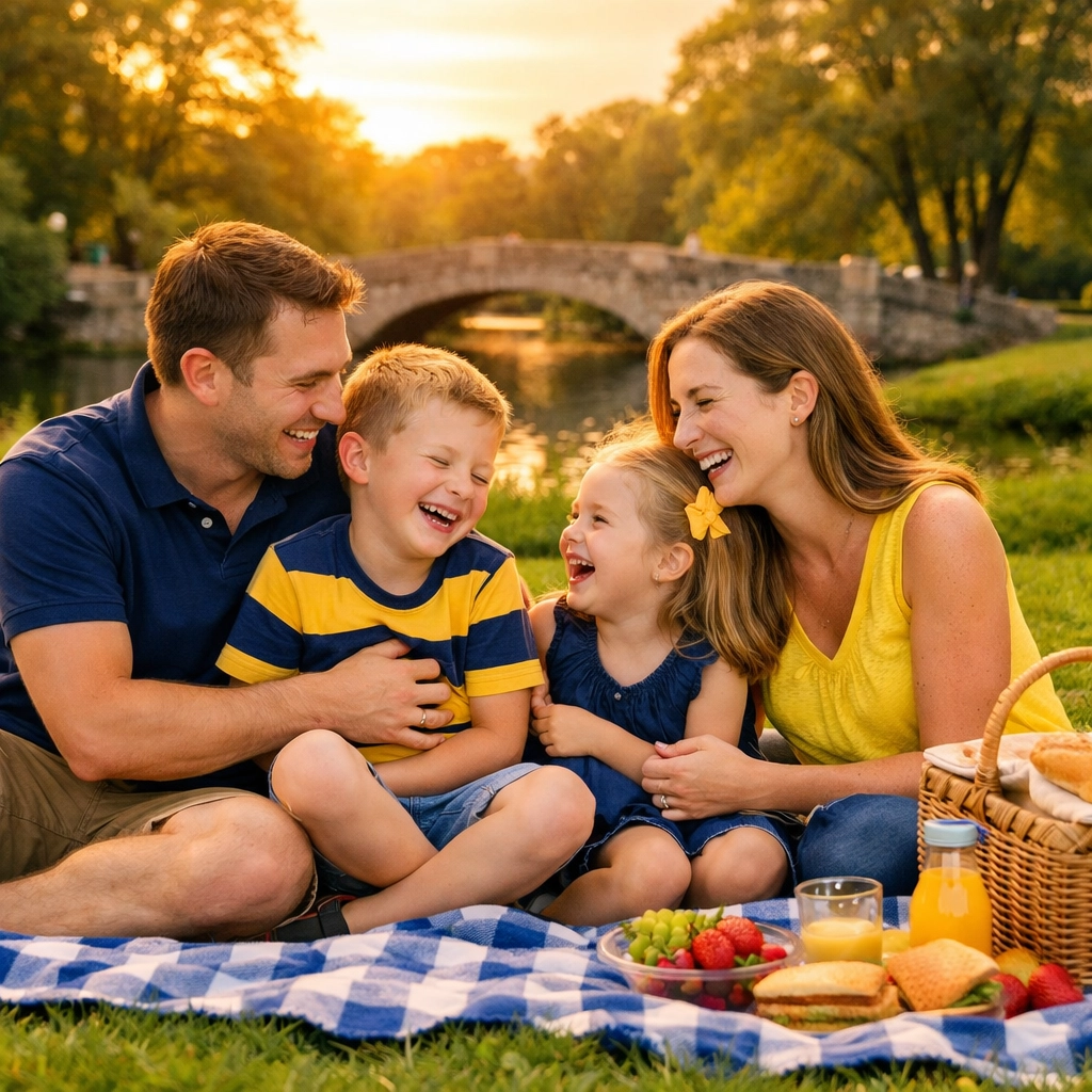 Family enjoying a picnic at Elm Park in Worcester MA with time saved by professional house cleaning services.