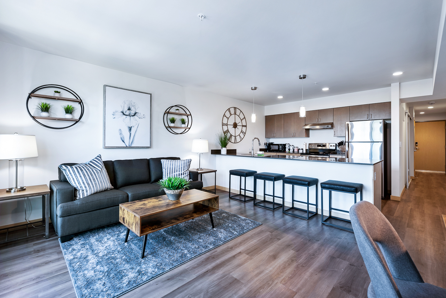 Mountain Vista (1-bedroom): Modern Open-Concept Living and Kitchen Area