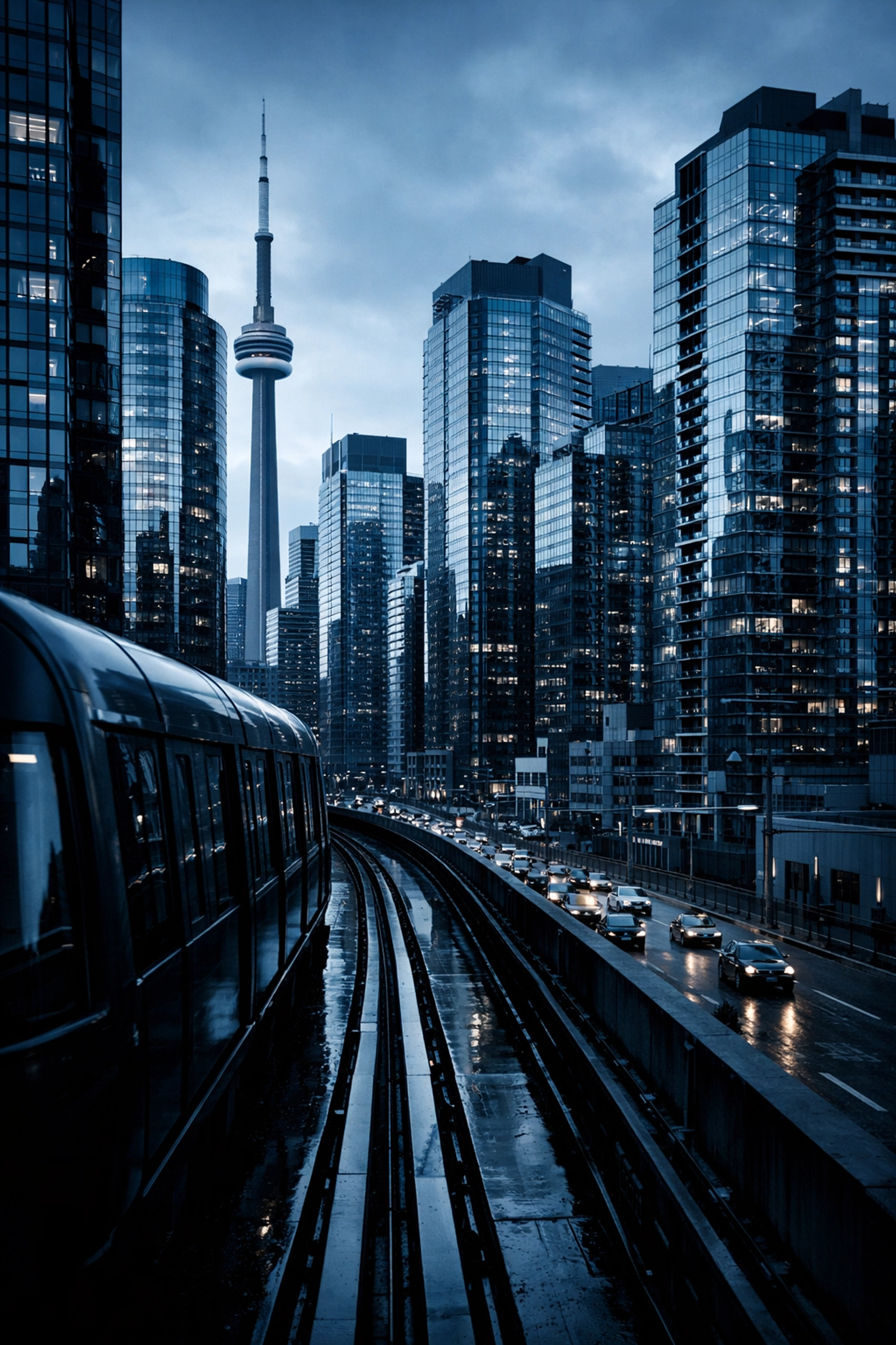 Skyscrapers in a Canadian city representing the impact of immigration on urban infrastructure and housing.