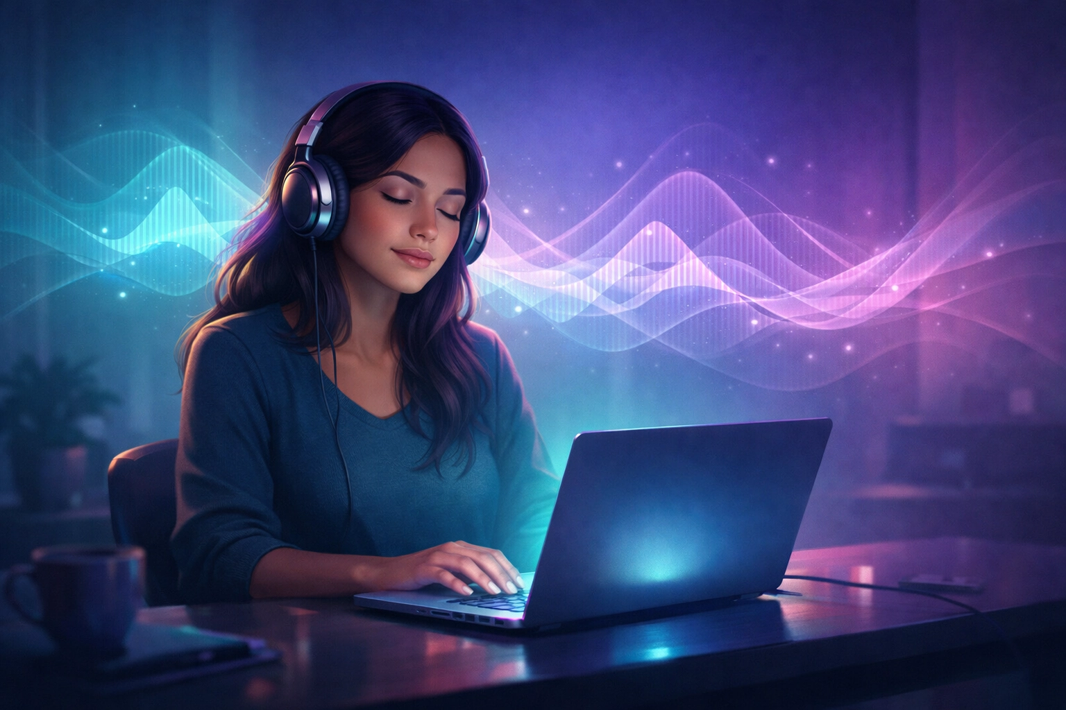 Woman listening to Christian music for focus and spiritual connection through The Soundscape
