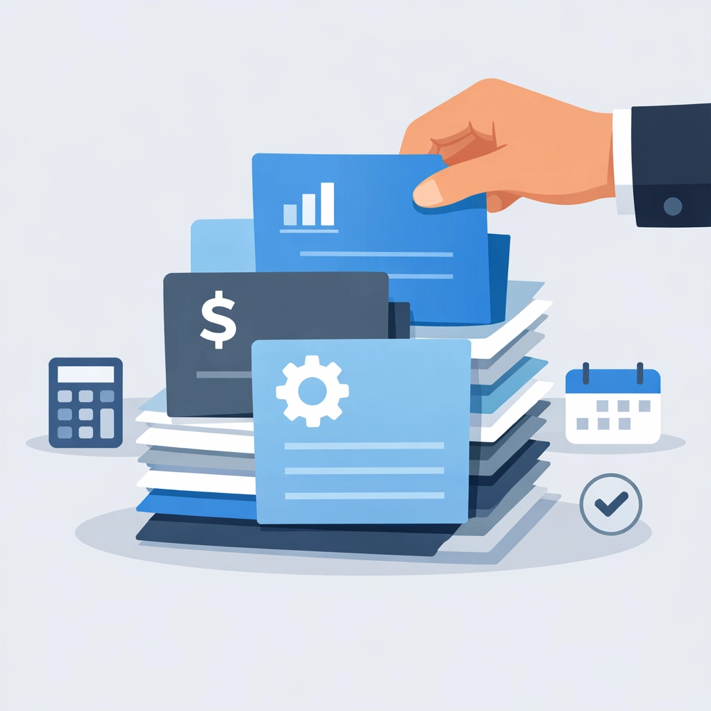 Illustration of organized income documents and tax forms to help maximize tax refund results.