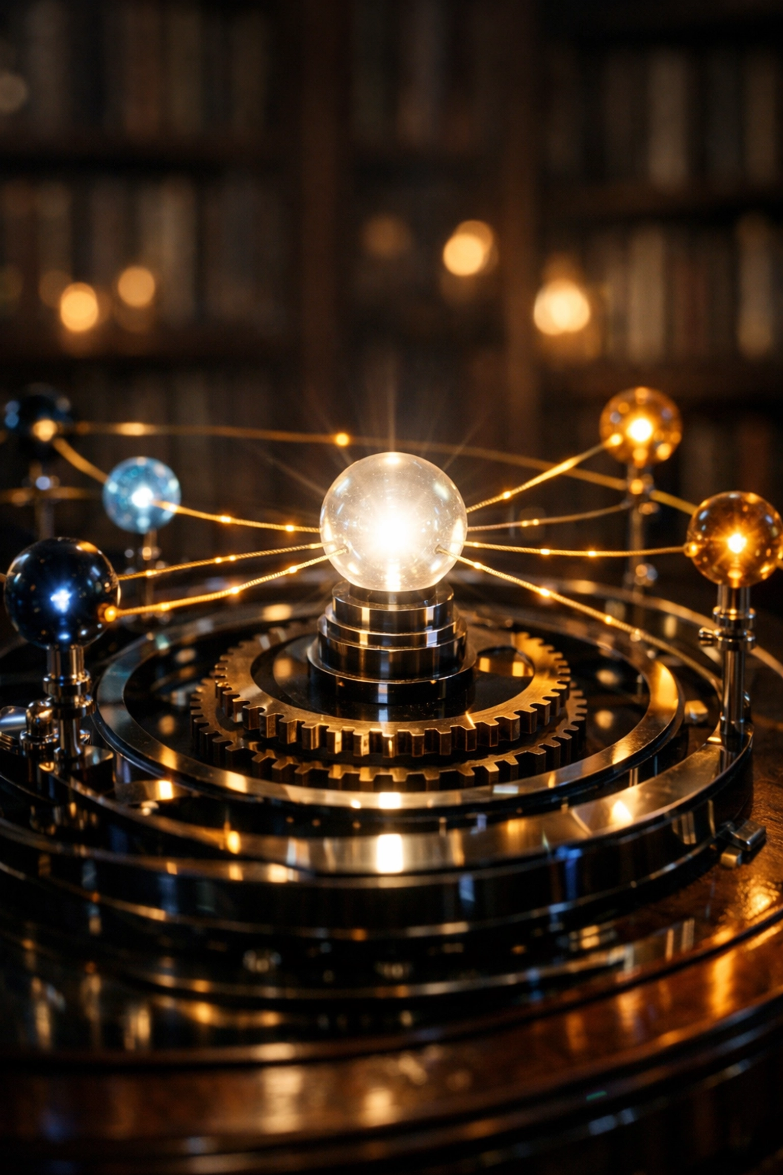 A hub and spoke content system showing connected glowing data nodes to build an authority tech stack.