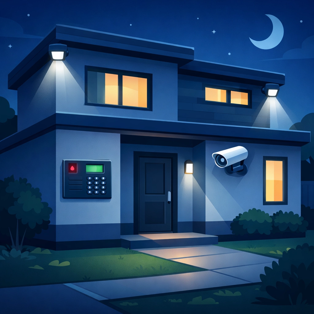 Vacant property with security cameras and motion sensors for theft and vandalism protection