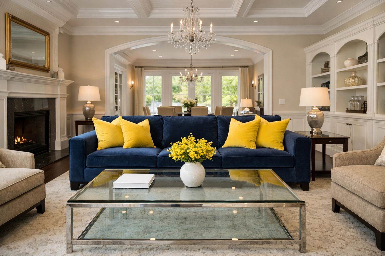 A luxury Lexington living room perfectly maintained by professional deep cleaning services.