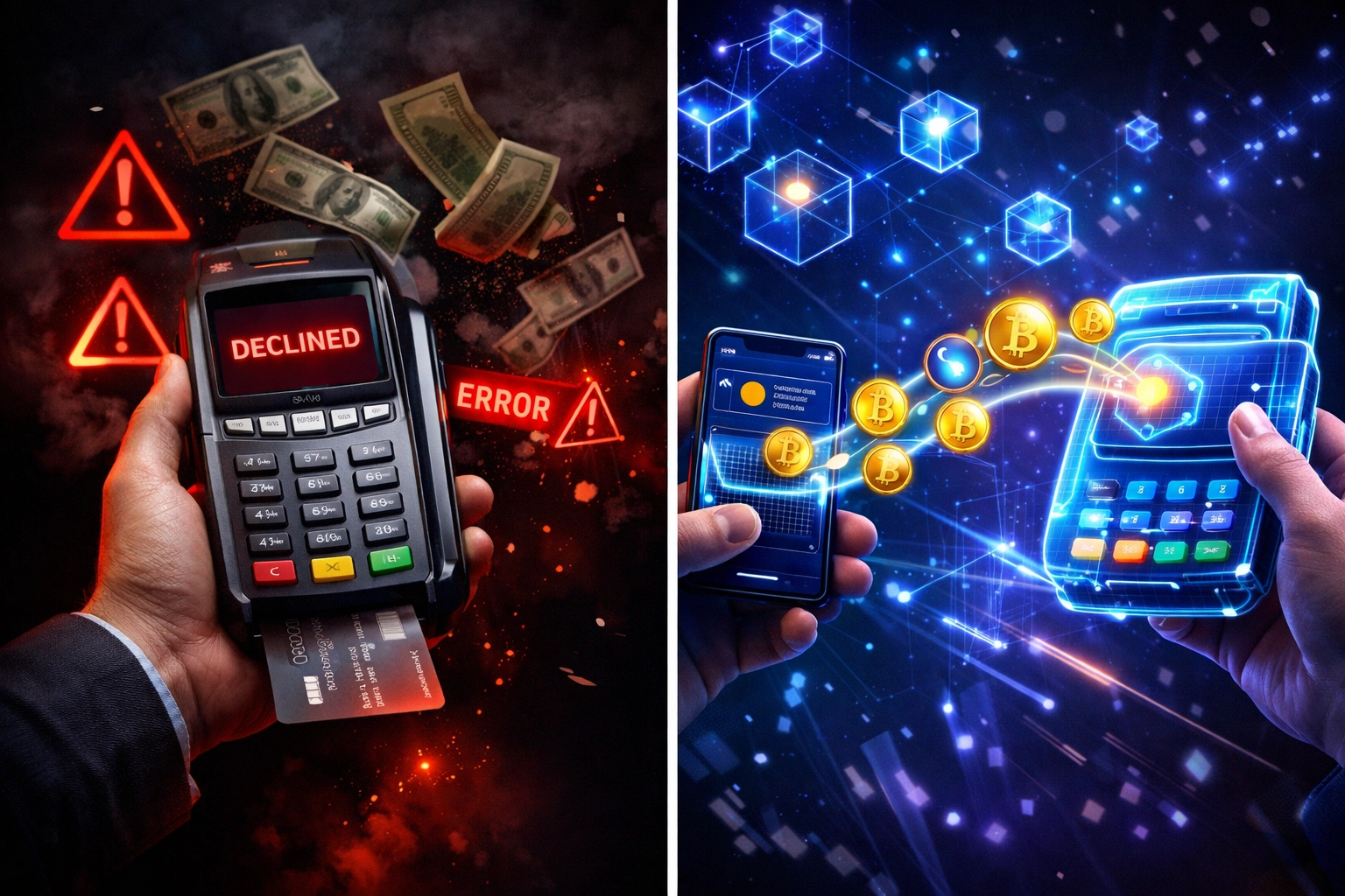 Traditional credit card fees compared to Web3 blockchain payment reducing merchant interchange costs
