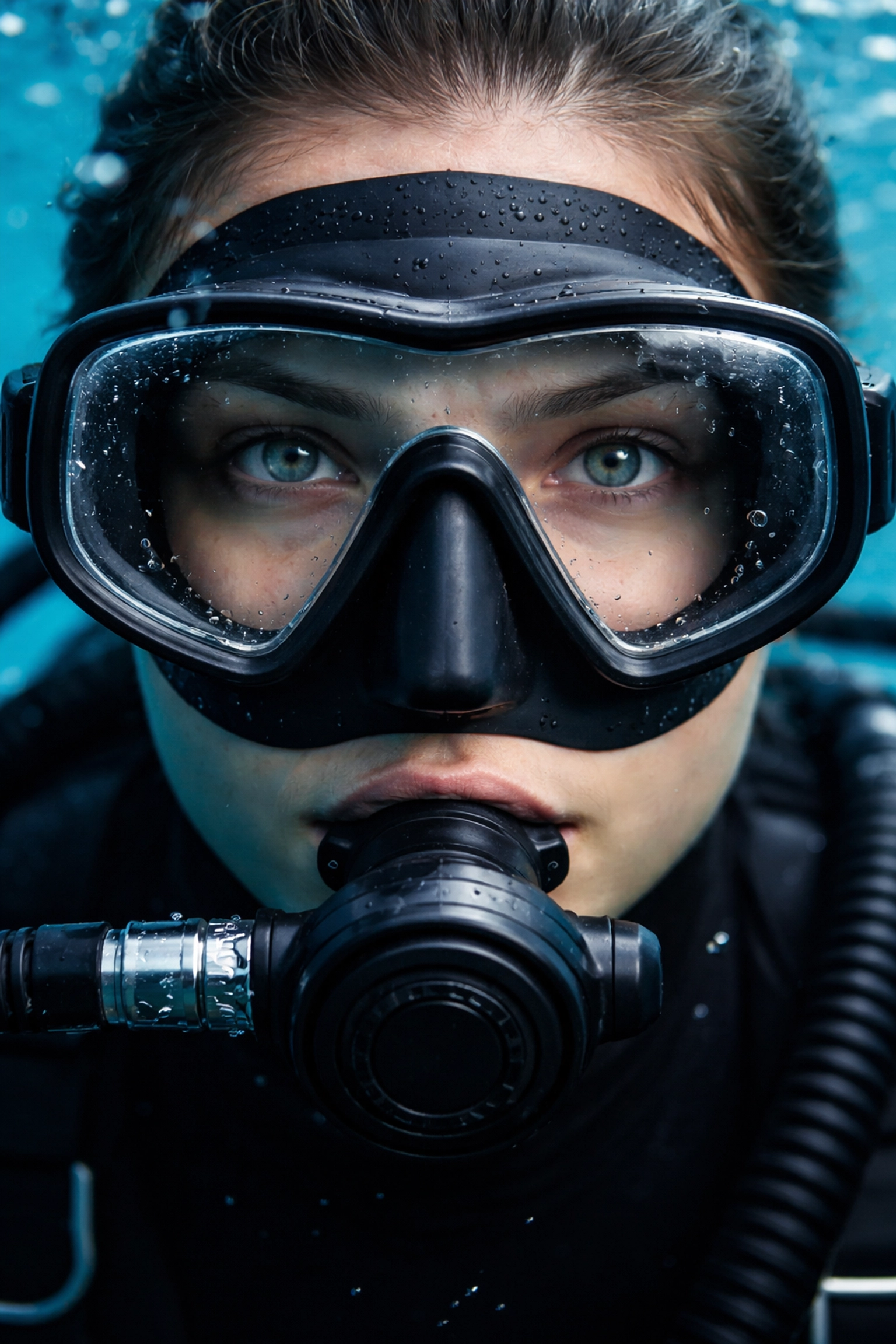 Taucher mit perfekt sitzender Tauchmaske unter Wasser, optimale Passform ist entscheidend beim Tauchausrüstung kaufen