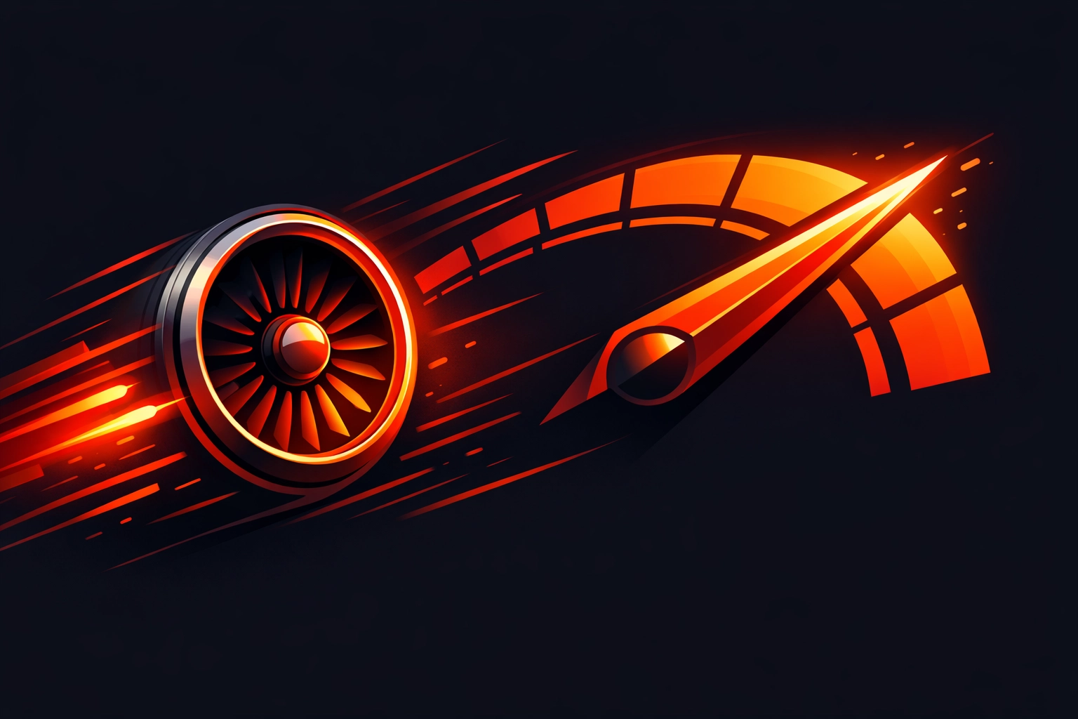 A glowing speedometer showing high performance to represent fast website loading speeds.