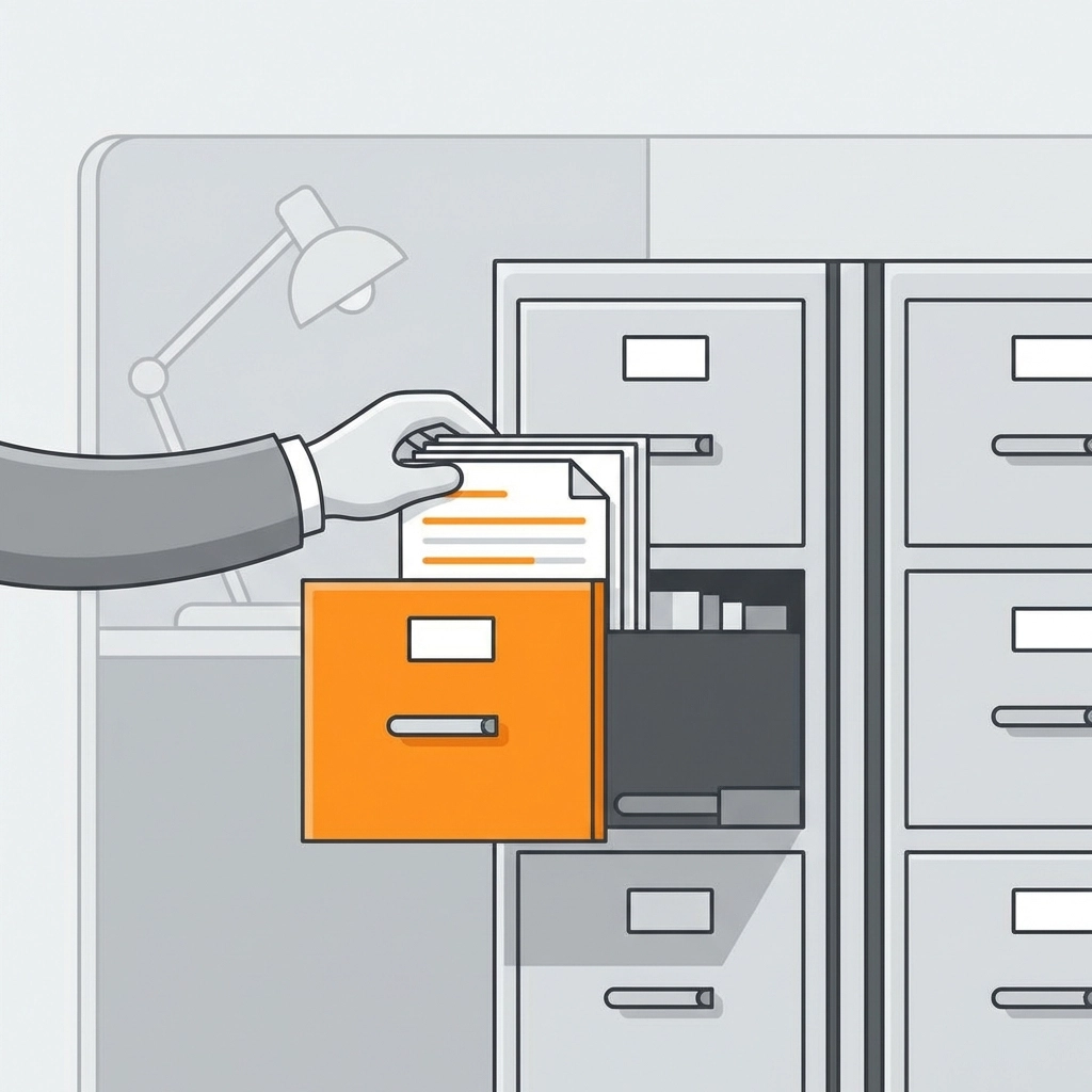 Hand filing CIS deduction statements in a drawer, illustrating effective record-keeping for Self-Assessment