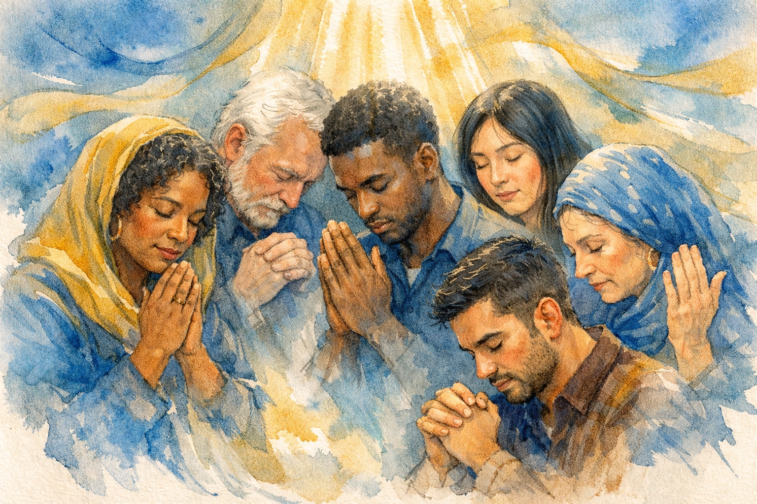 Diverse Christians praying together in community of faith