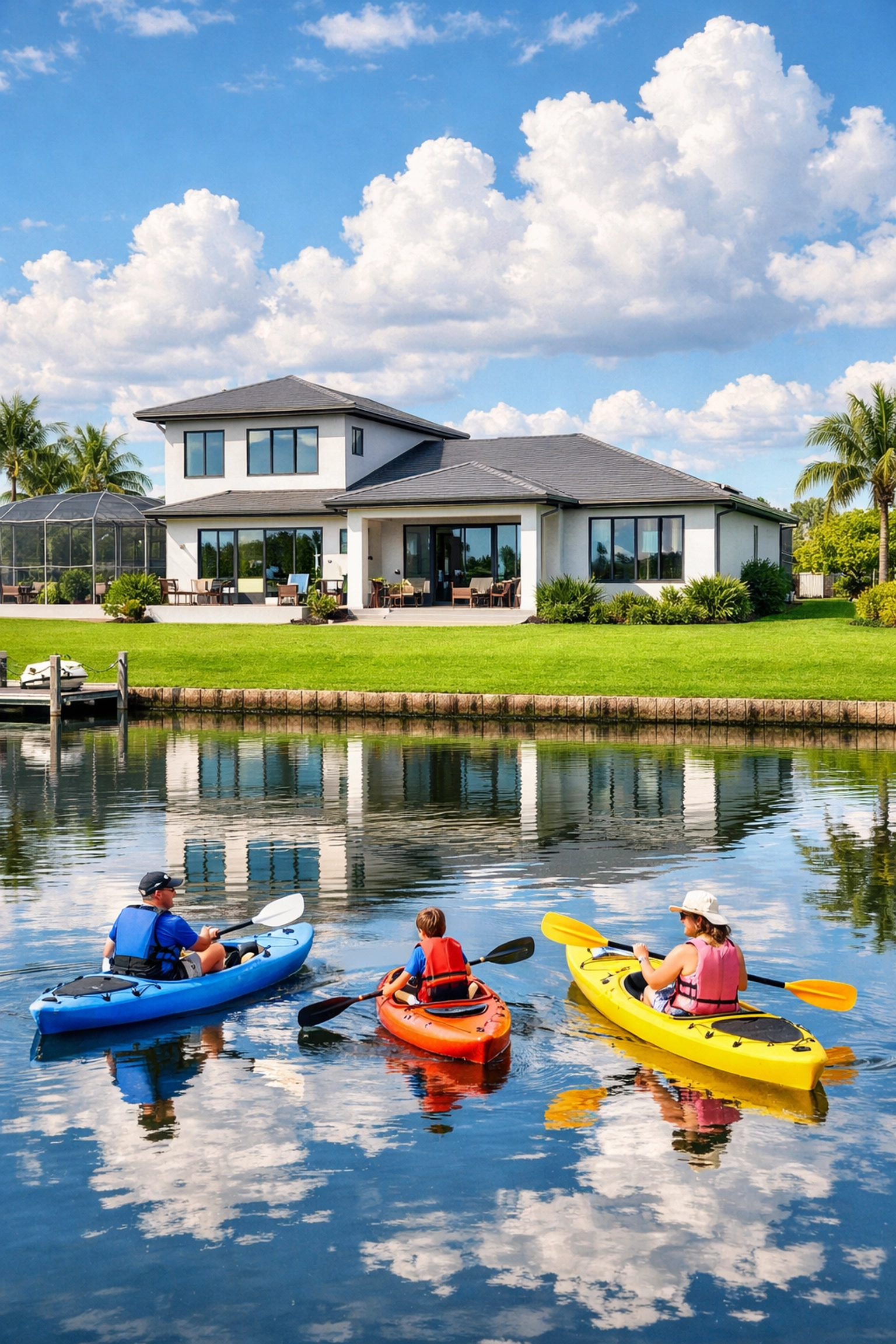 New construction in Northeast Cape Coral with family activities on freshwater canals.