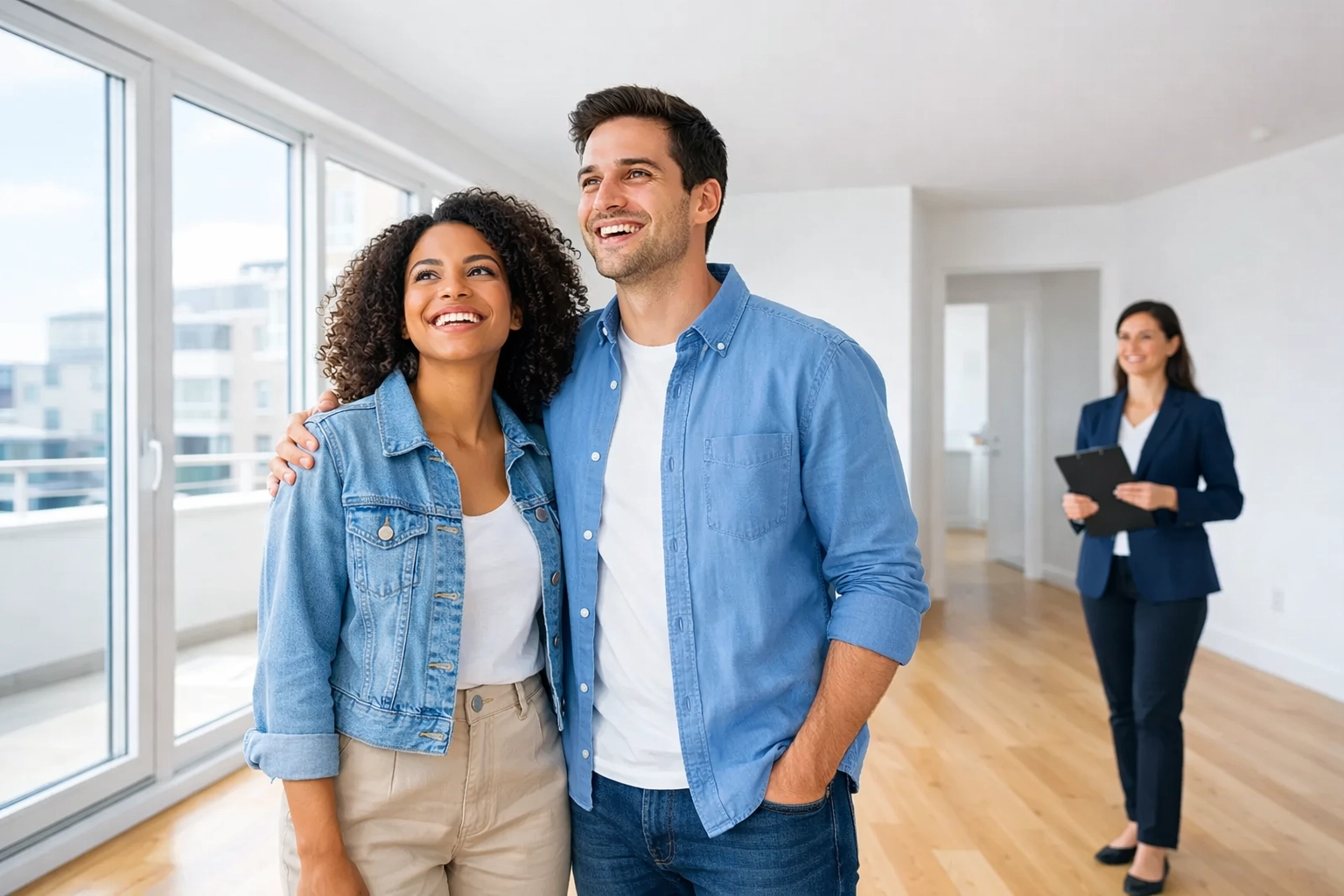 Prospective tenants viewing available apartment unit during property showing