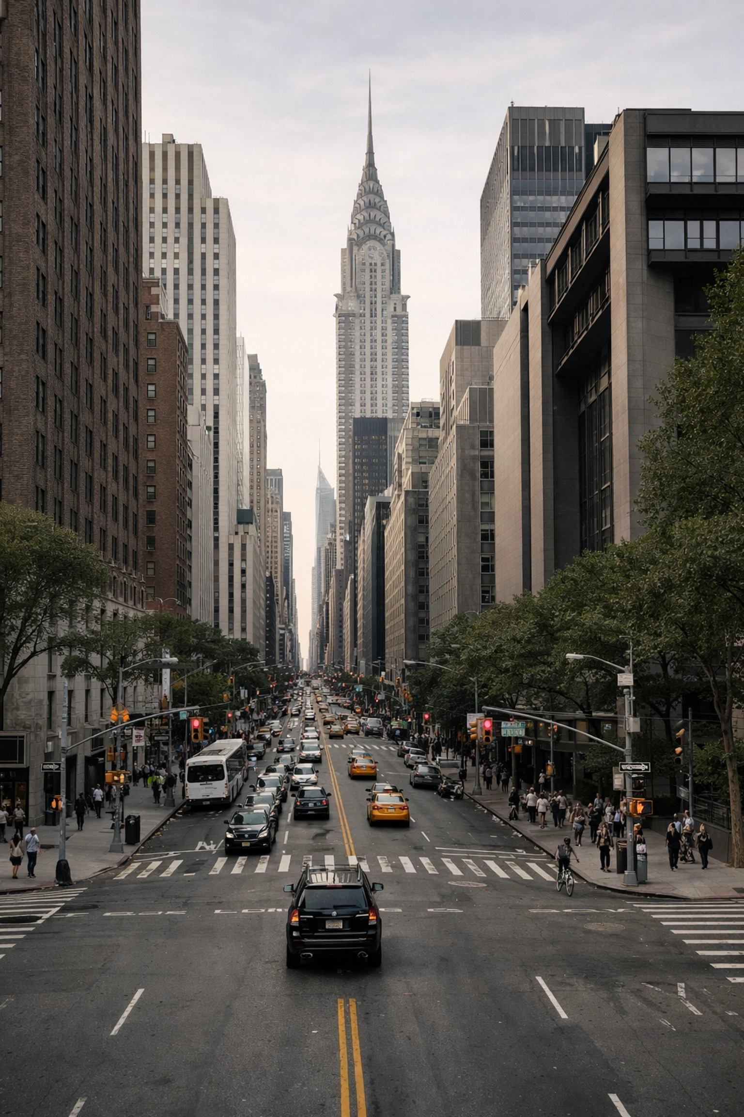 Architectural photography of the Chrysler Building from the Tudor City Bridge in Manhattan.