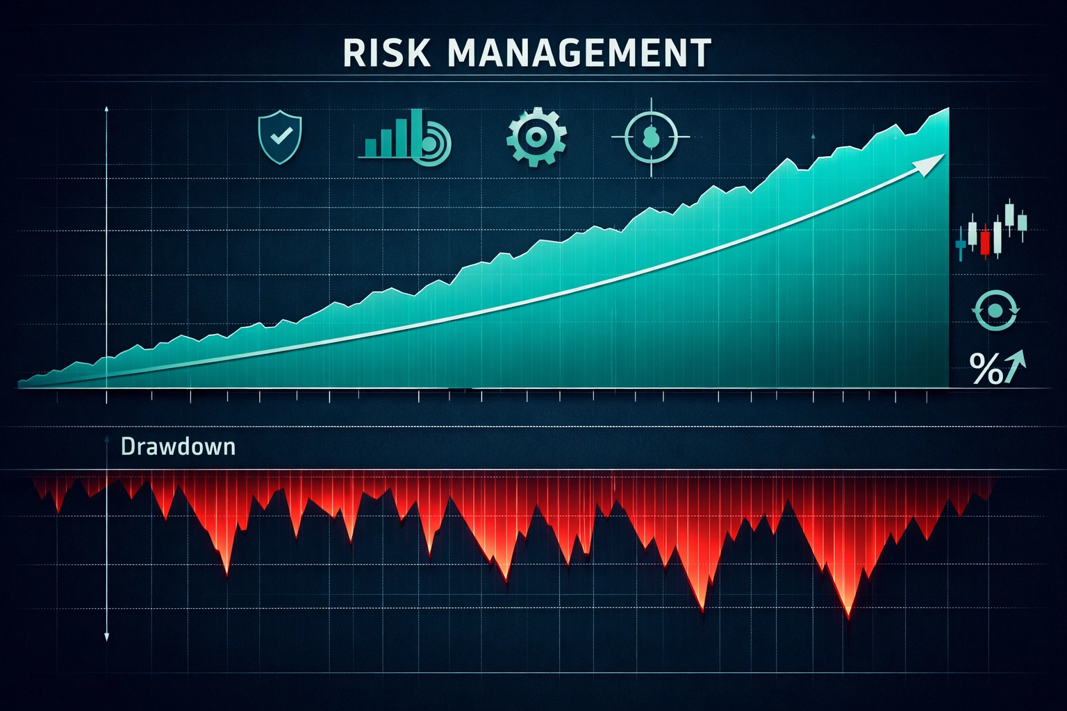 Technical chart illustrating football betting bankroll growth and managing drawdown during variance.