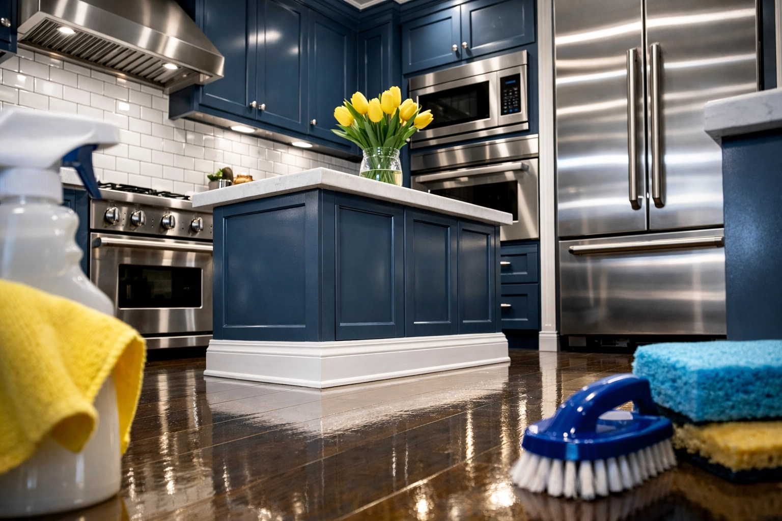 Detailed deep cleaning in a Marlborough apartment kitchen featuring sanitized surfaces.