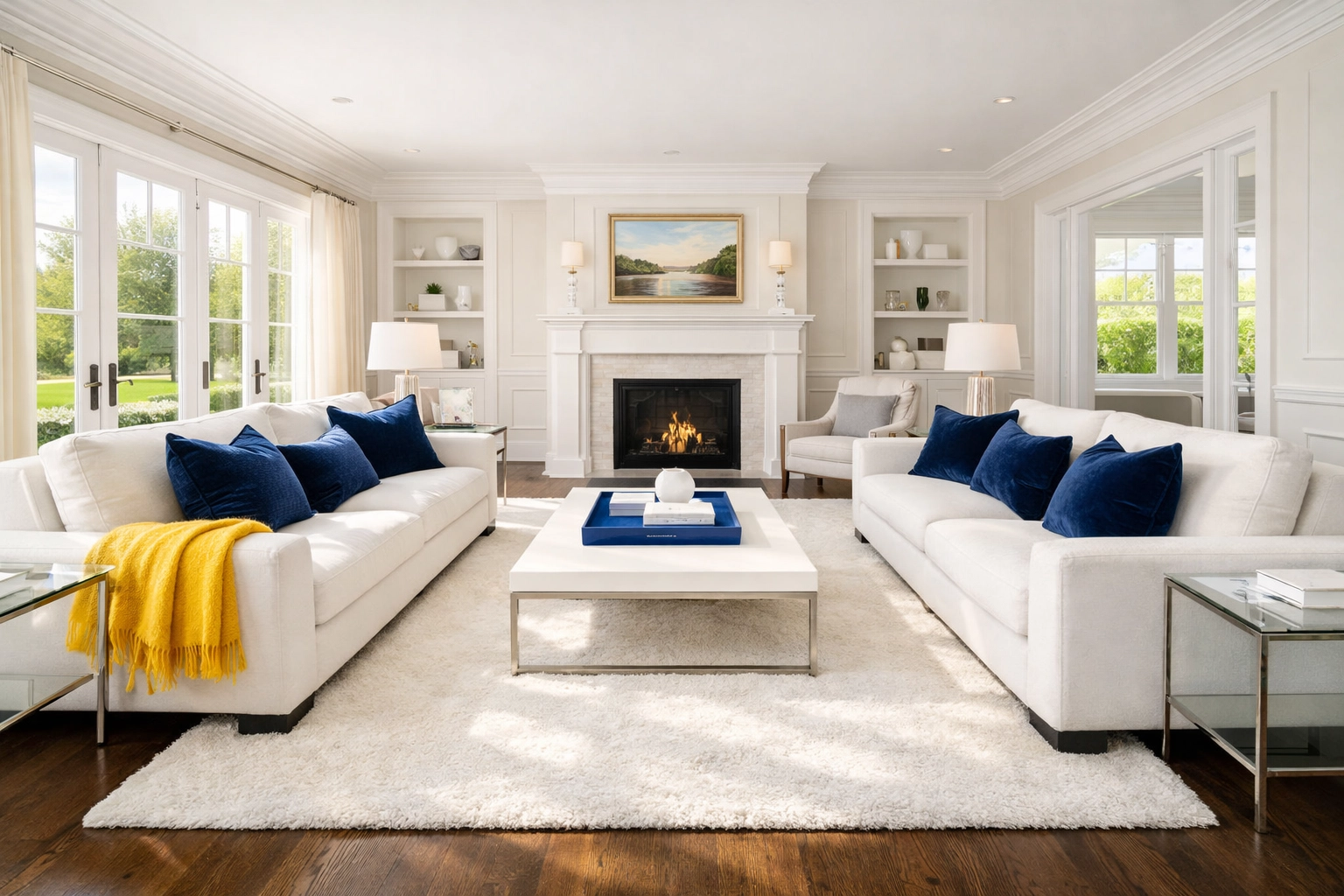 Immaculately organized luxury living room in a Wellesley home cleaned by The Cleaning Ninjas.