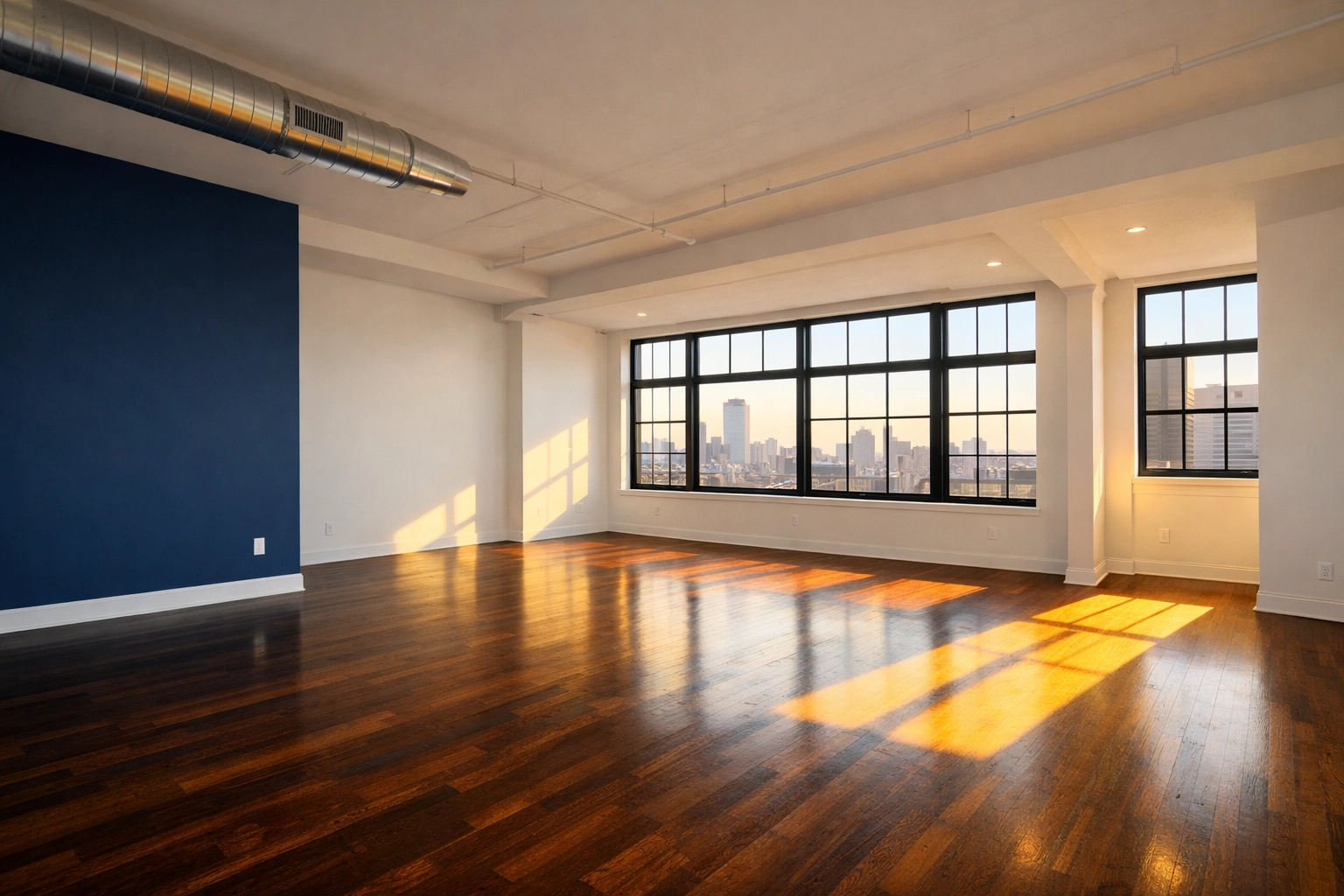 A spotless living room after a successful Boston apartment move-out, ready for the next tenant.