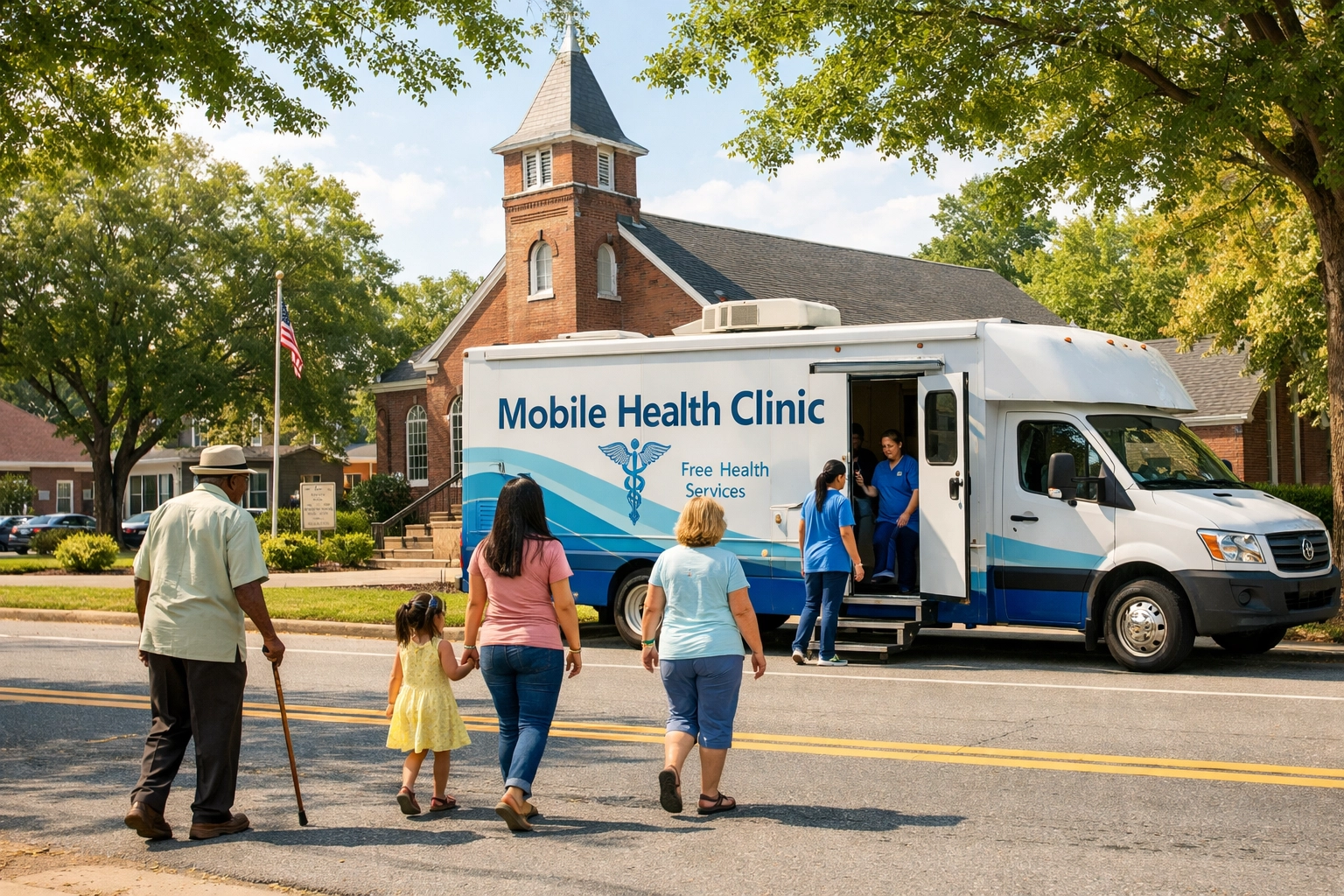 TSG mobile clinic at church providing discreet mental health care in small town