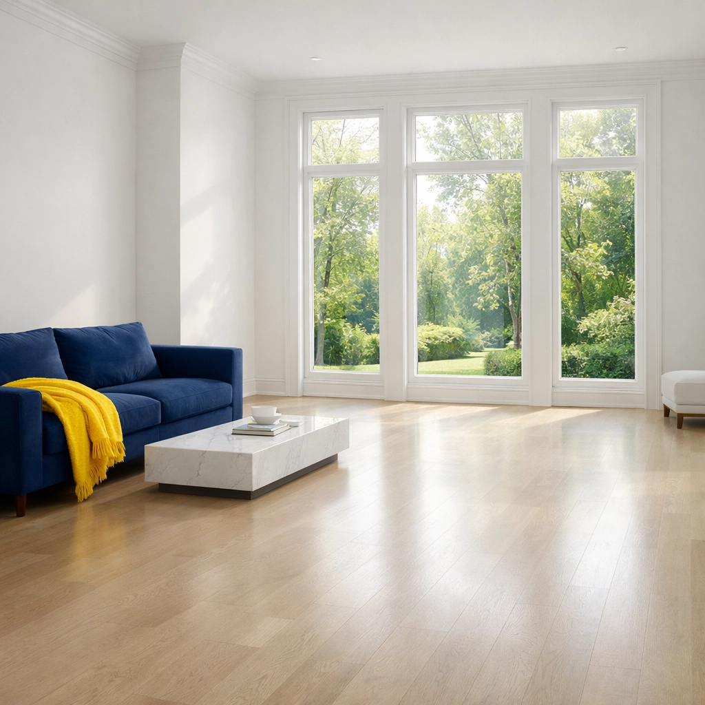 A clean, allergen-free Newton living room showcasing the mental clarity provided by expert house cleaning services.