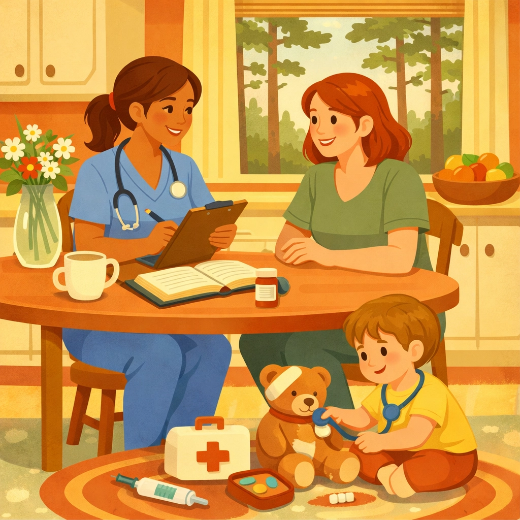 RN conducting free in-home assessment with Georgia family for Medicaid home care