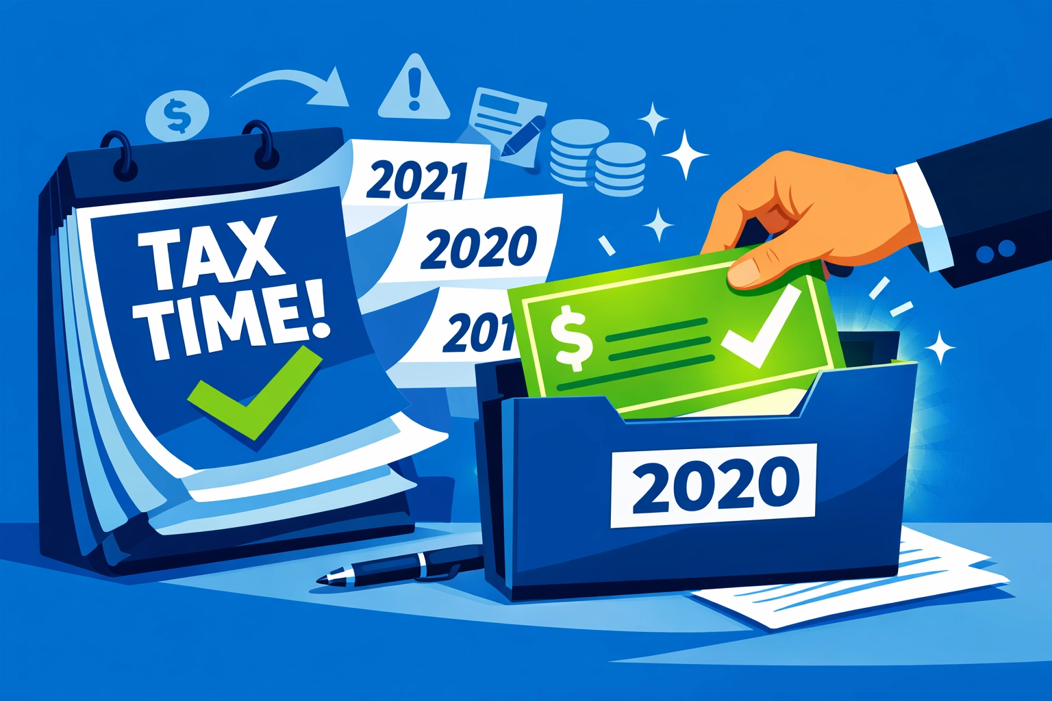 Professional hand recovering a tax refund check from past years through amended tax returns.