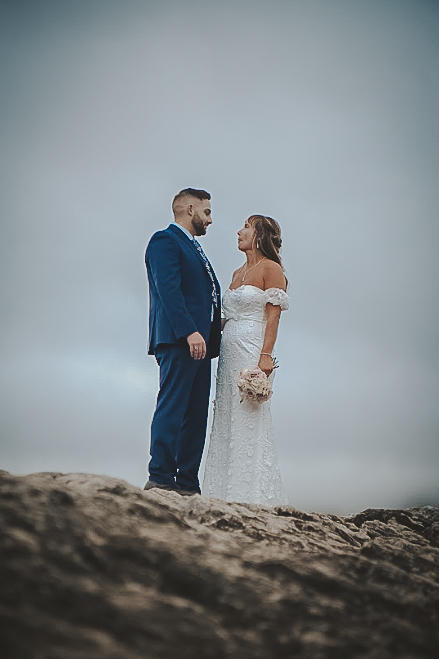 Couple on Rocky Outcrop at Tanan Banff Elopement