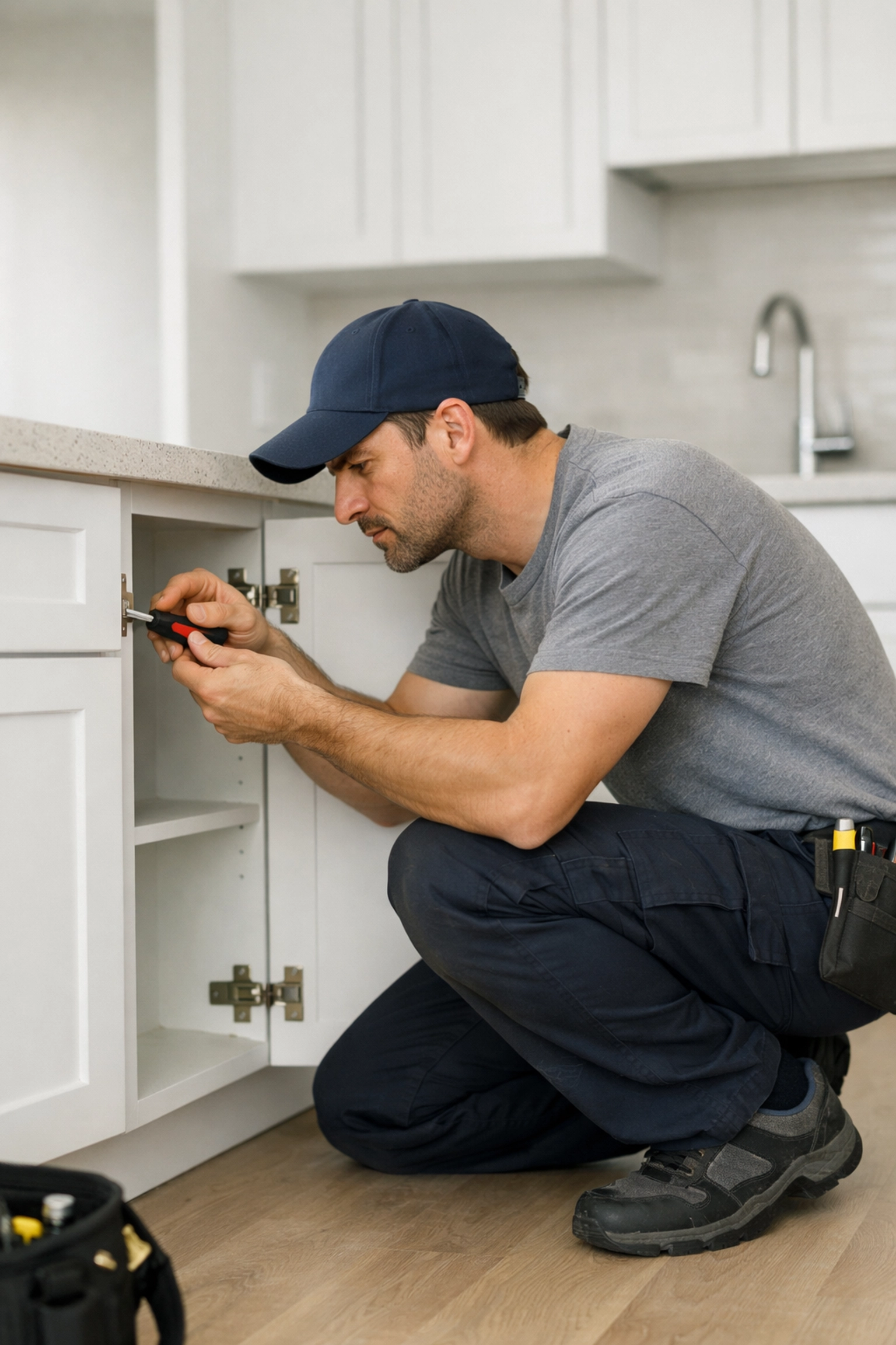 Maintenance technician performing preventive repairs during apartment turnover