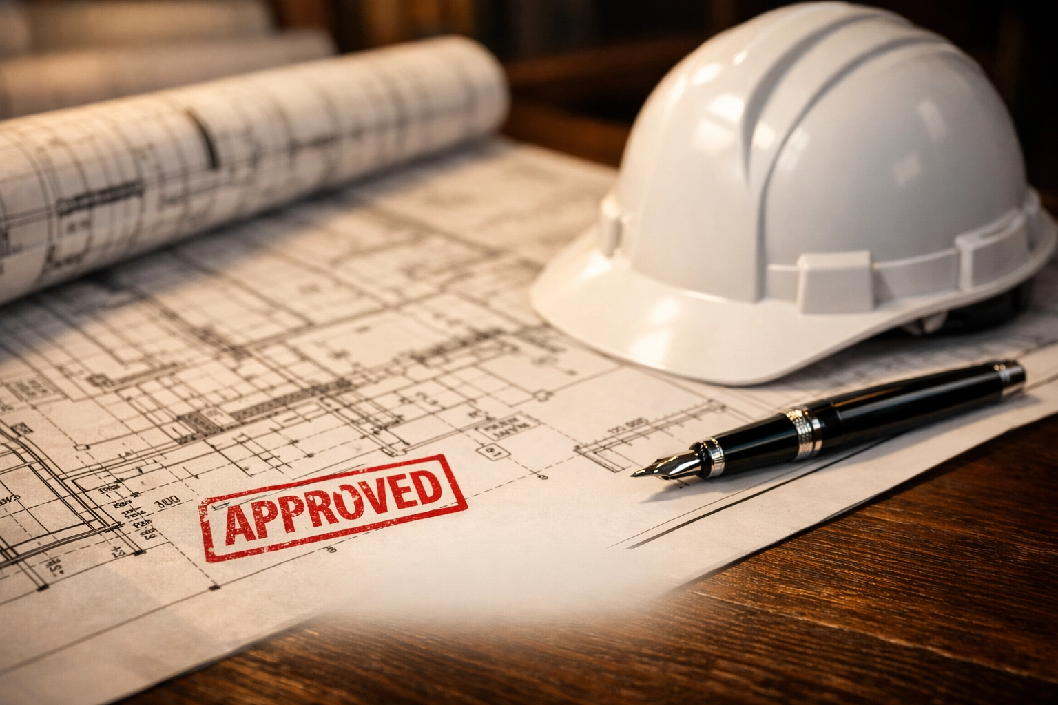 Approved site plan blueprints with an official stamp for a successful Ontario building permit submission.