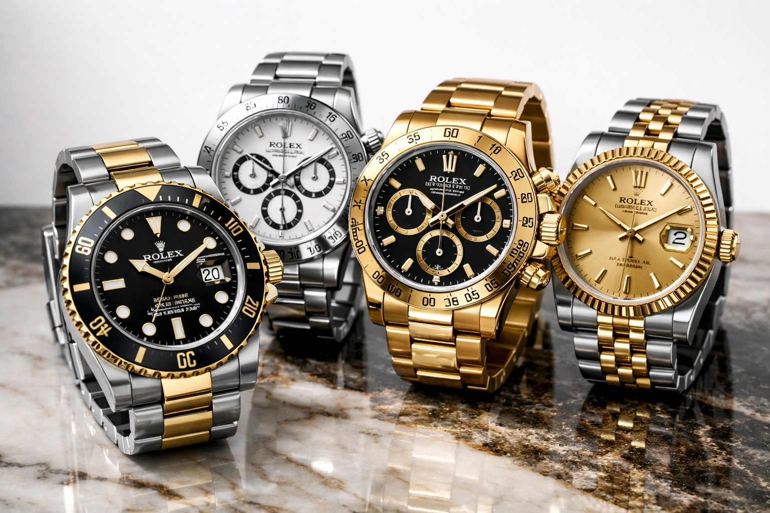 Rolex Submariner and Daytona luxury watches in steel and gold models