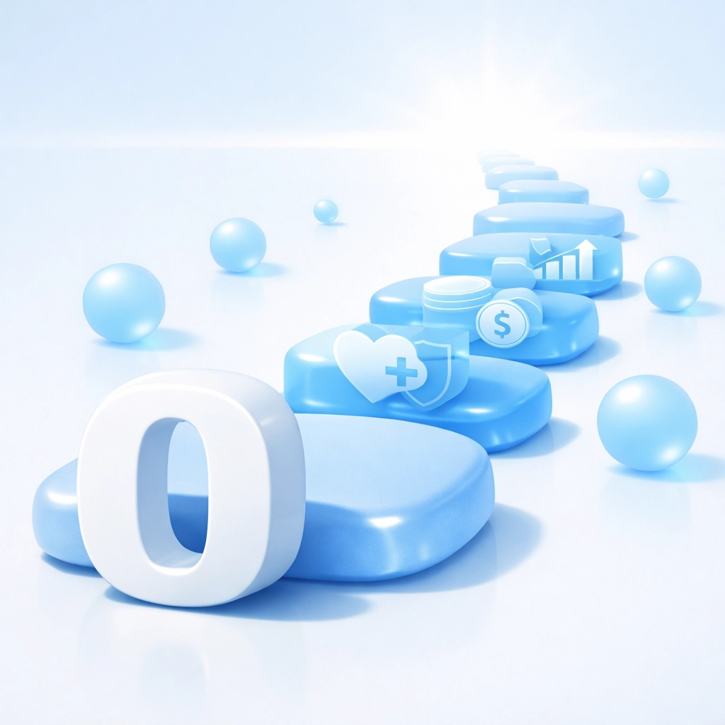 A path starting with a $0 symbol illustrating the hidden costs of Medicare Advantage enrollment for seniors.