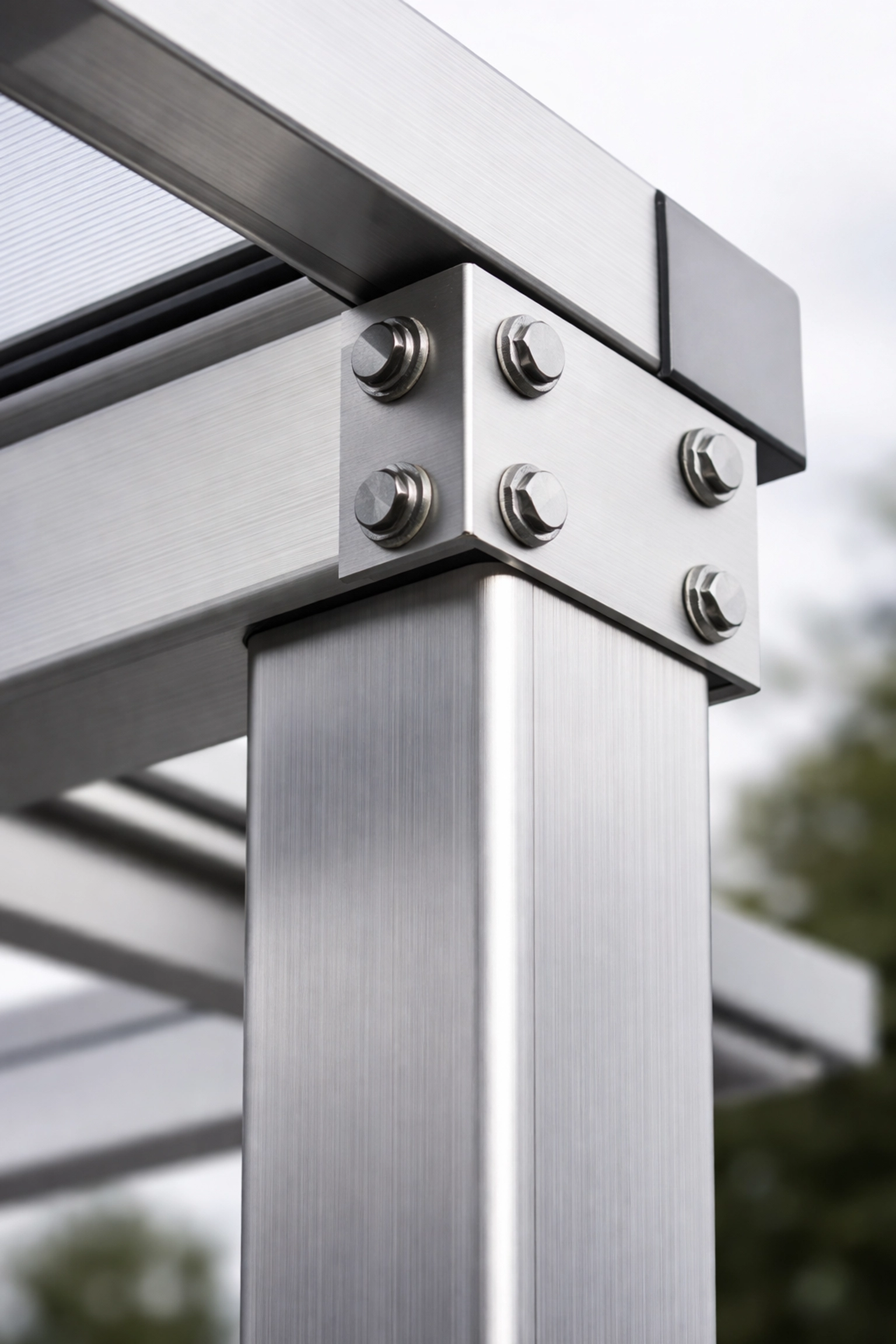 Close-up of UK-made aluminium shelter components showing quality construction and durable fixings