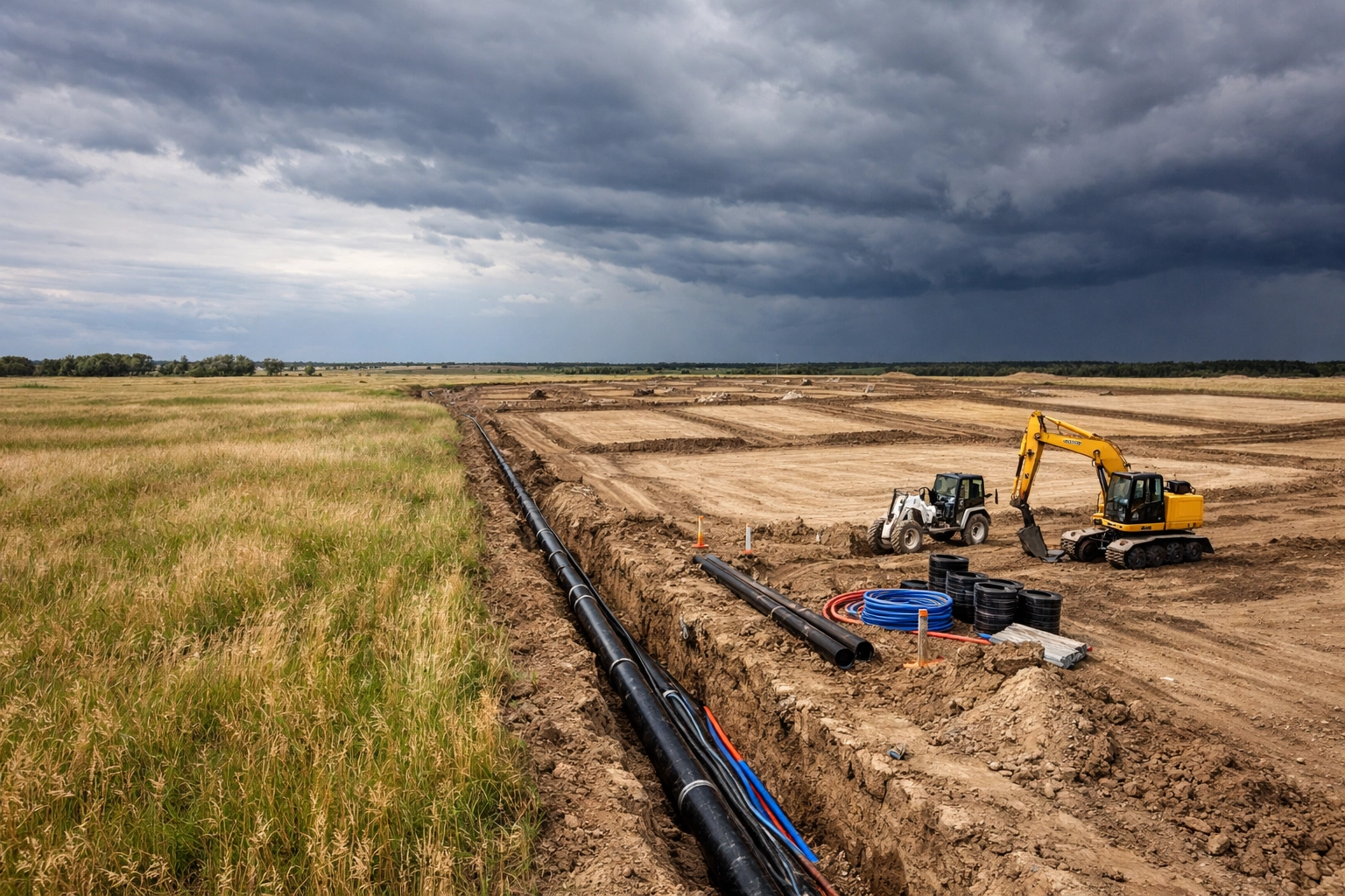 Raw land being transformed into building pads showing site preparation and grading work