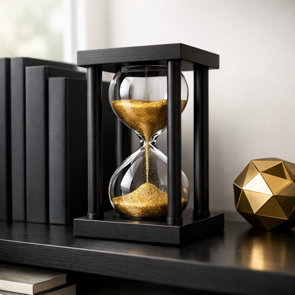 Minimalist hourglass illustrating GDPR data retention policies for professional property inventory services.