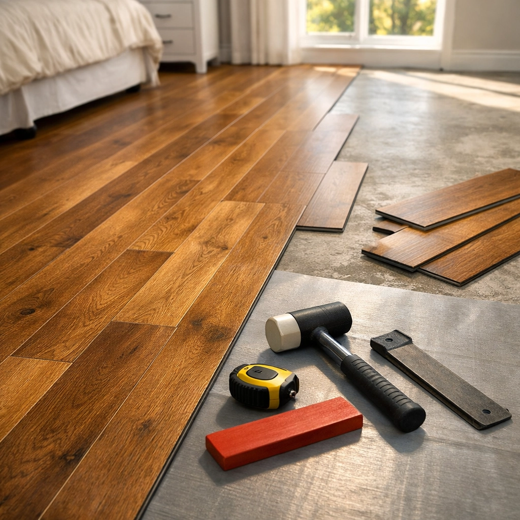 Flooring renovation Orlando - luxury vinyl plank installation showing wood-look finish