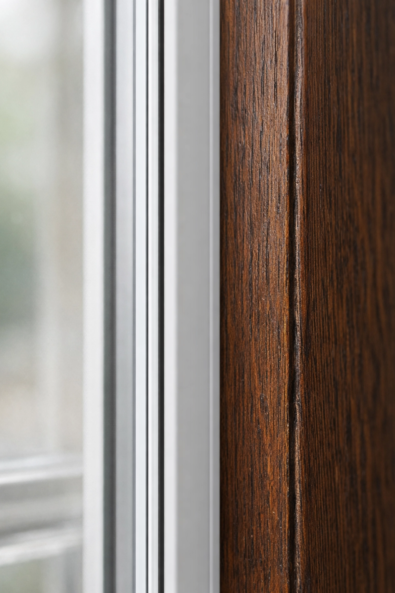 Slim white aluminium frame of a fixed secondary glazing unit installed in a period window reveal.