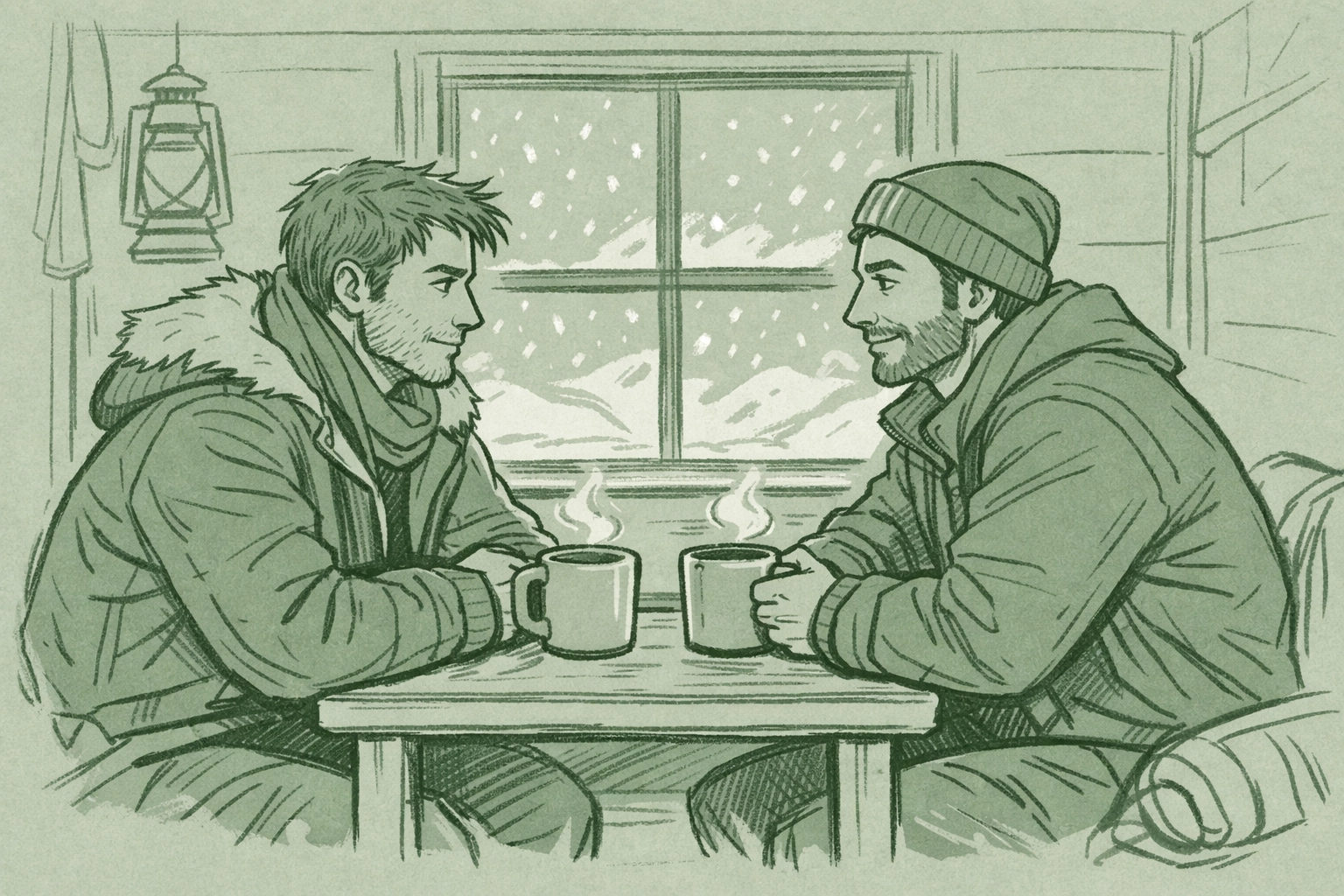 Forced proximity trope in MM romance - two men connecting in confined space