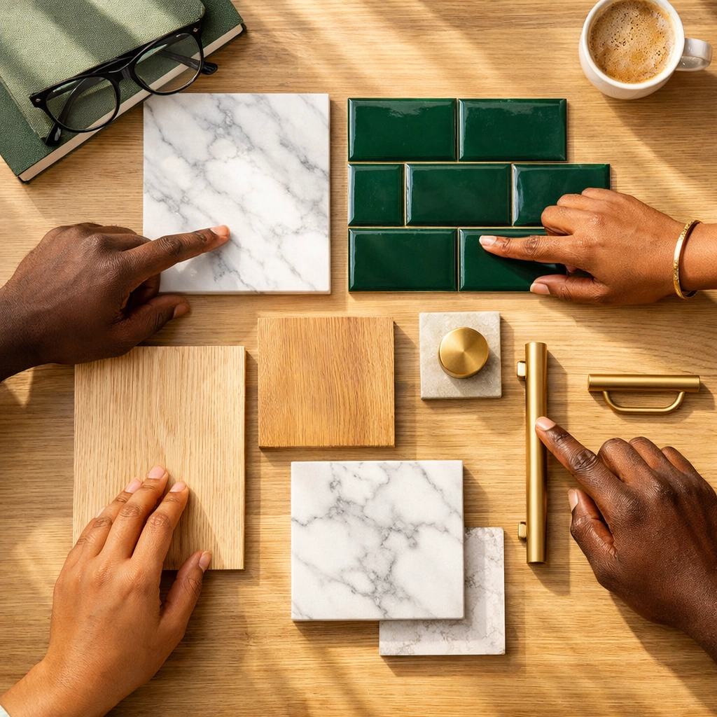 Selecting luxury finishes and design swatches for new construction homes for sale in the NC triangle.