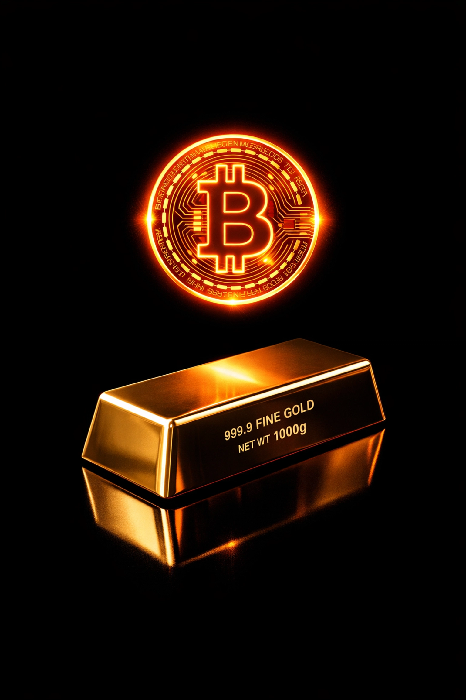 Gold bar and digital Bitcoin representing hard assets to hedge against Australian inflation.