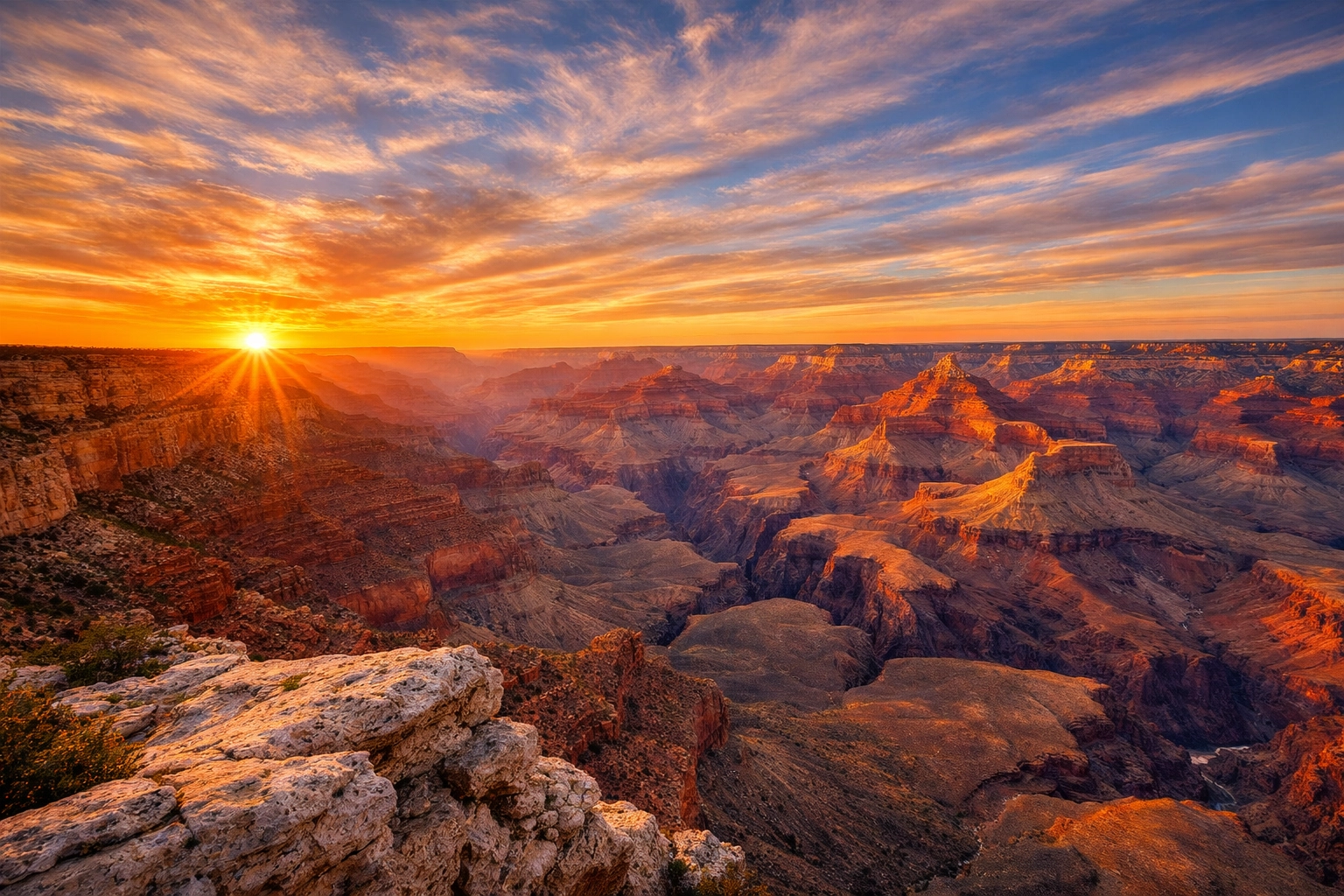 The Ultimate Guide to Photography at All 63 US National Parks: Everything You Need to Succeed 2 Vibrant sunset at Mather Point in the Grand Canyon, an iconic landscape photography location.