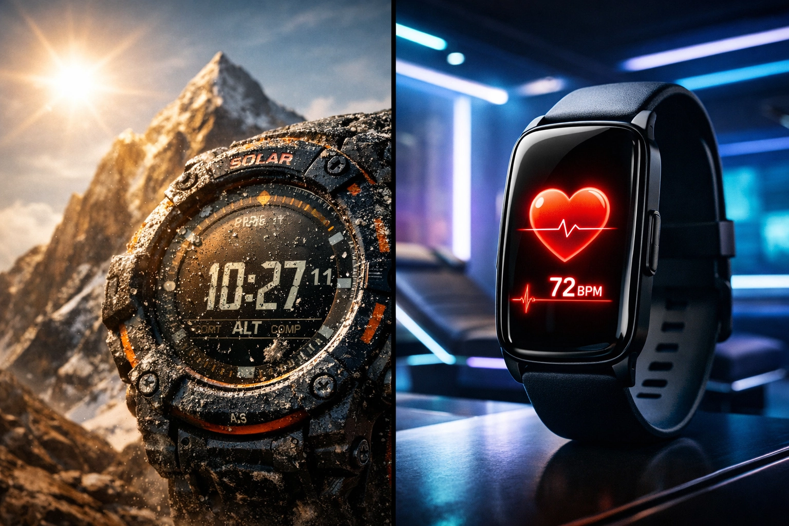 Comparing rugged performance fitness watches with high-tech recovery tracking wearables.