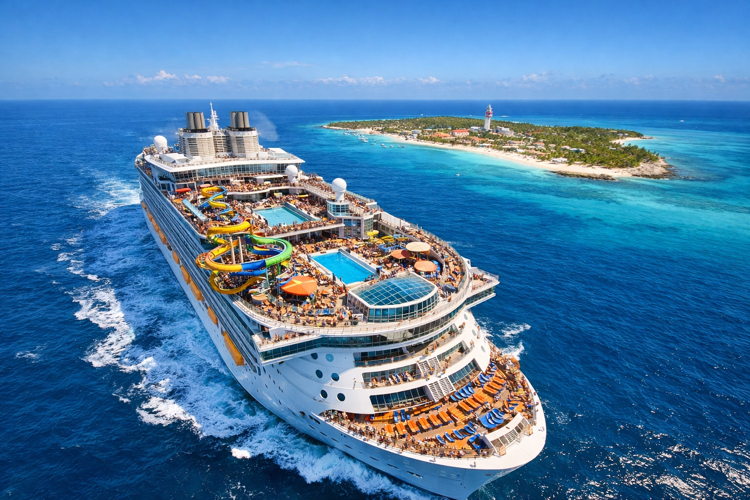 Majestic cruise ship in Caribbean waters showing group cruise travel opportunities.