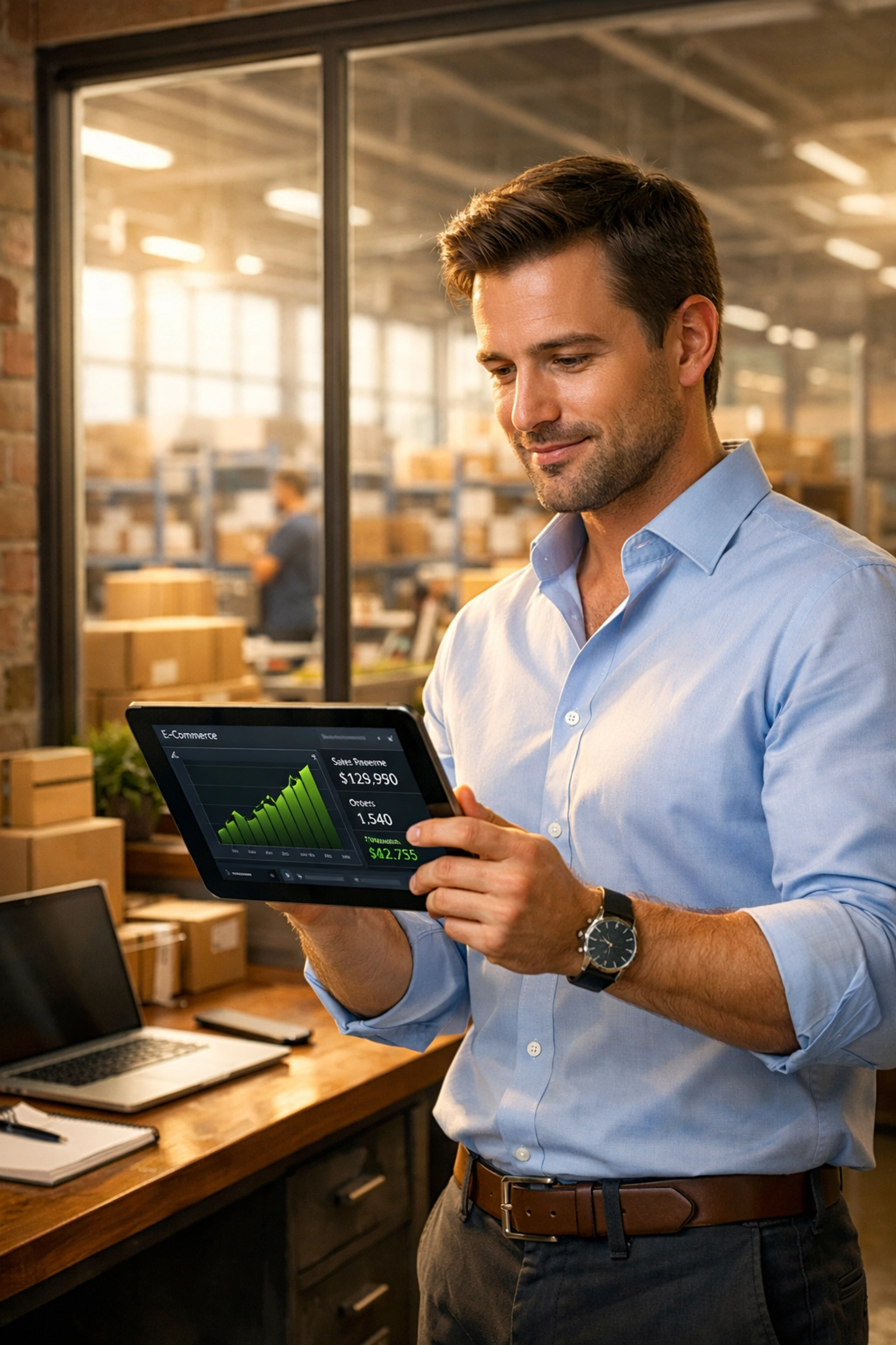 Ecommerce seller monitoring AI repricing growth charts to optimize Amazon Buy Box profit margins.