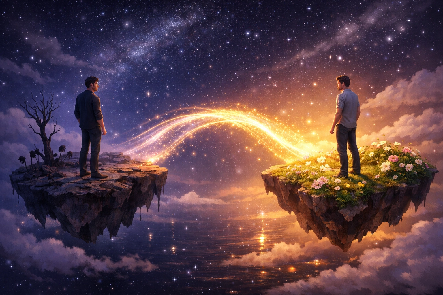 Two men reconnecting across distance representing second chance MM romance and hope