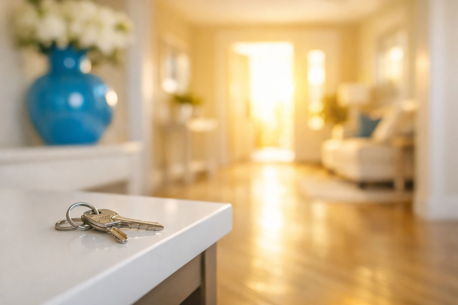 Keys on a side table in a professionally cleaned Acton, MA apartment after a successful move-out service.