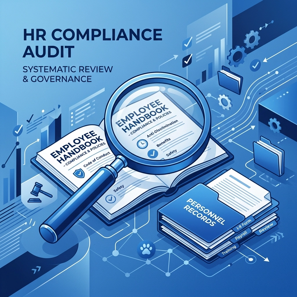 An abstract representation of an HR Health Check and audit process.