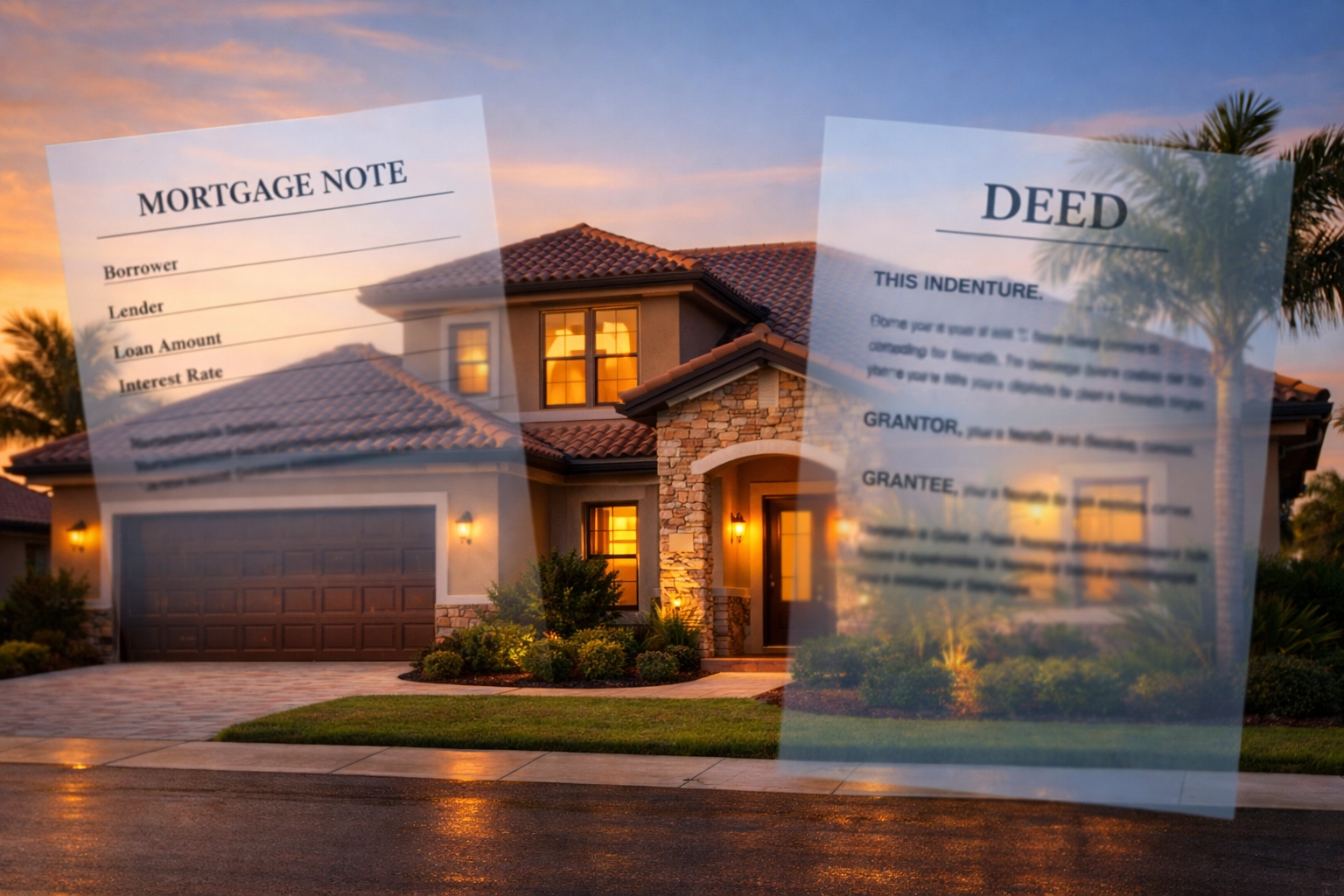 Florida home with mortgage and deed documents showing property transfer to LLC